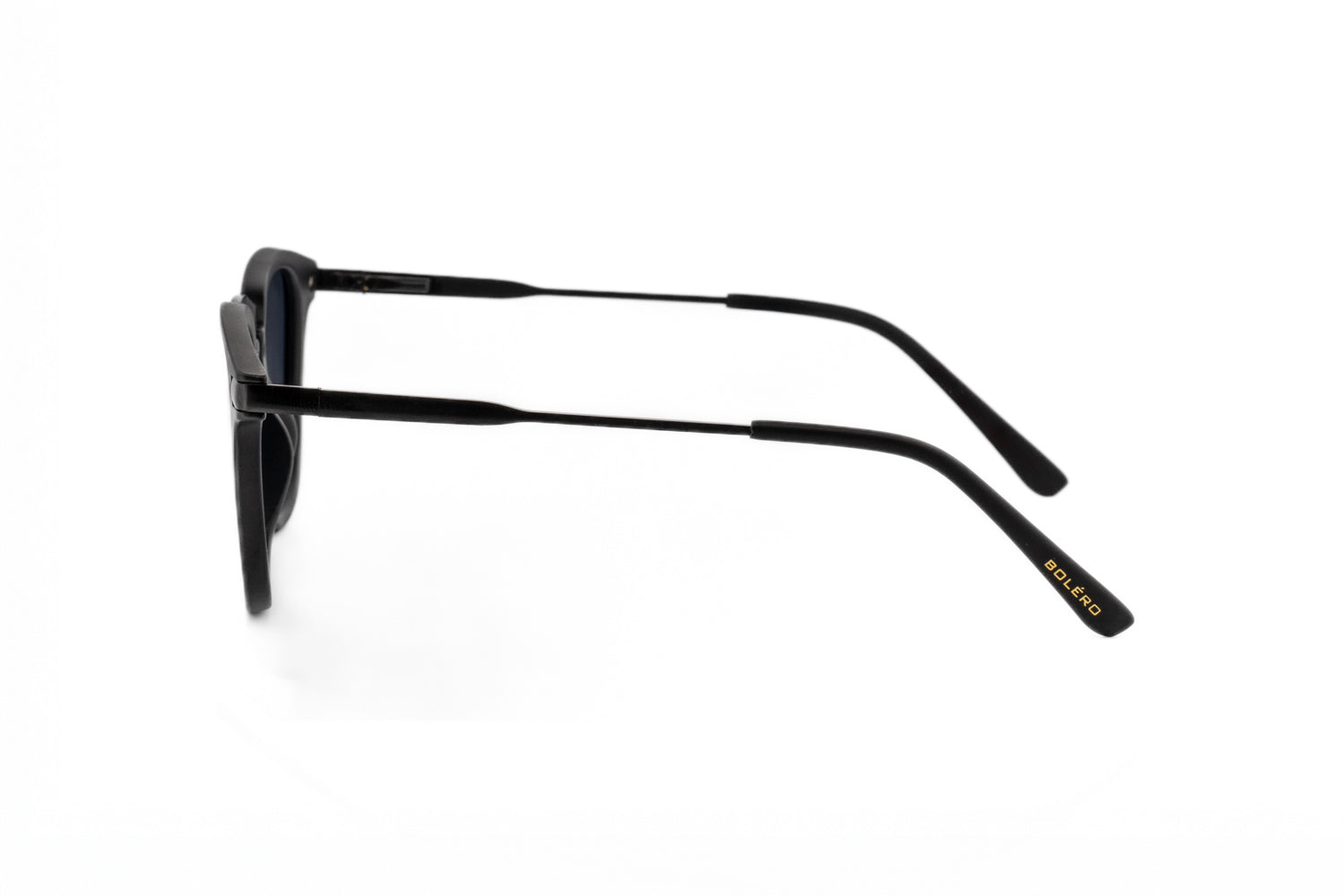 Maven by Bolero Eyewear square sunglasses in black with UV protective lenses
side angle view