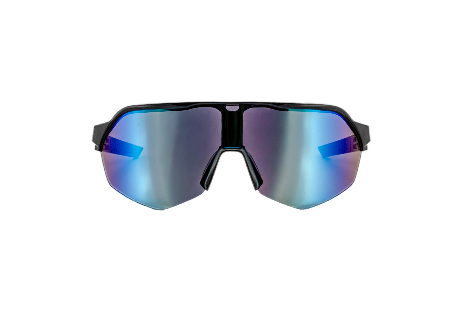 Maxx by Bolero Eyewear black wraparound sunglasses with mirrored shield lens front angle view