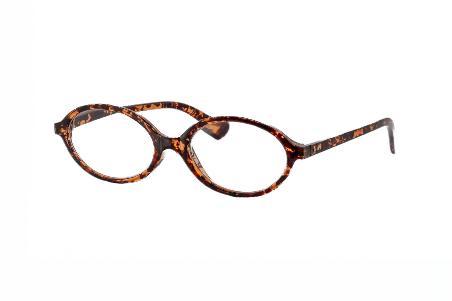 Milo amber tortoise oval reading glasses by Bolero Eyewear with crystal frame and metal core temples
