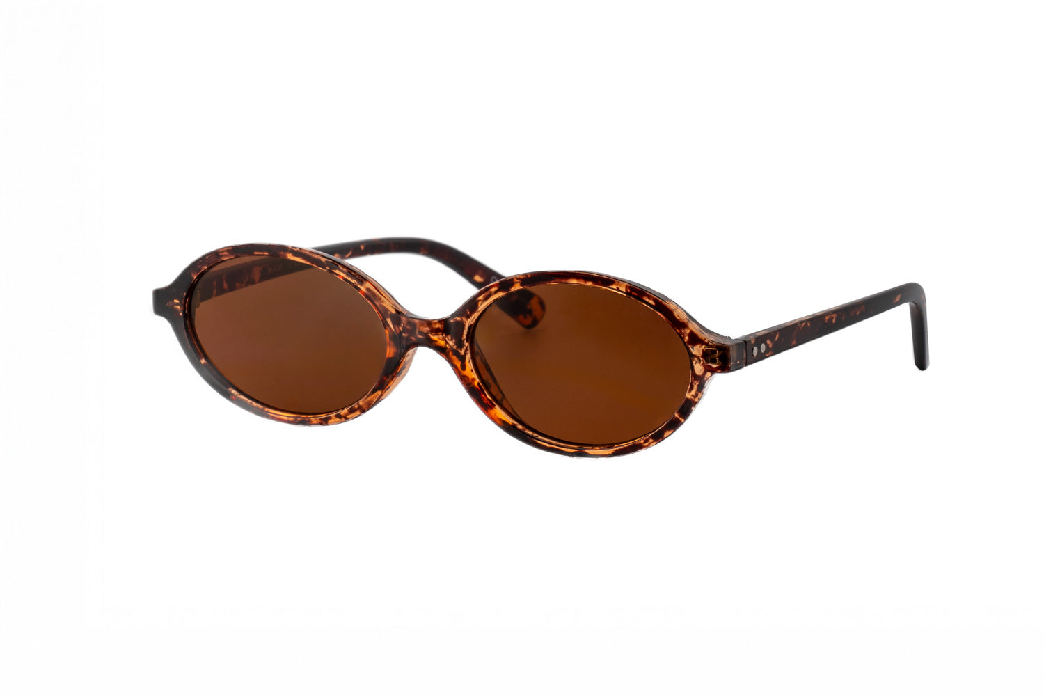 Milo amber tortoise oval sunglasses by Bolero Eyewear with brown UV lenses and crystal pattern frame