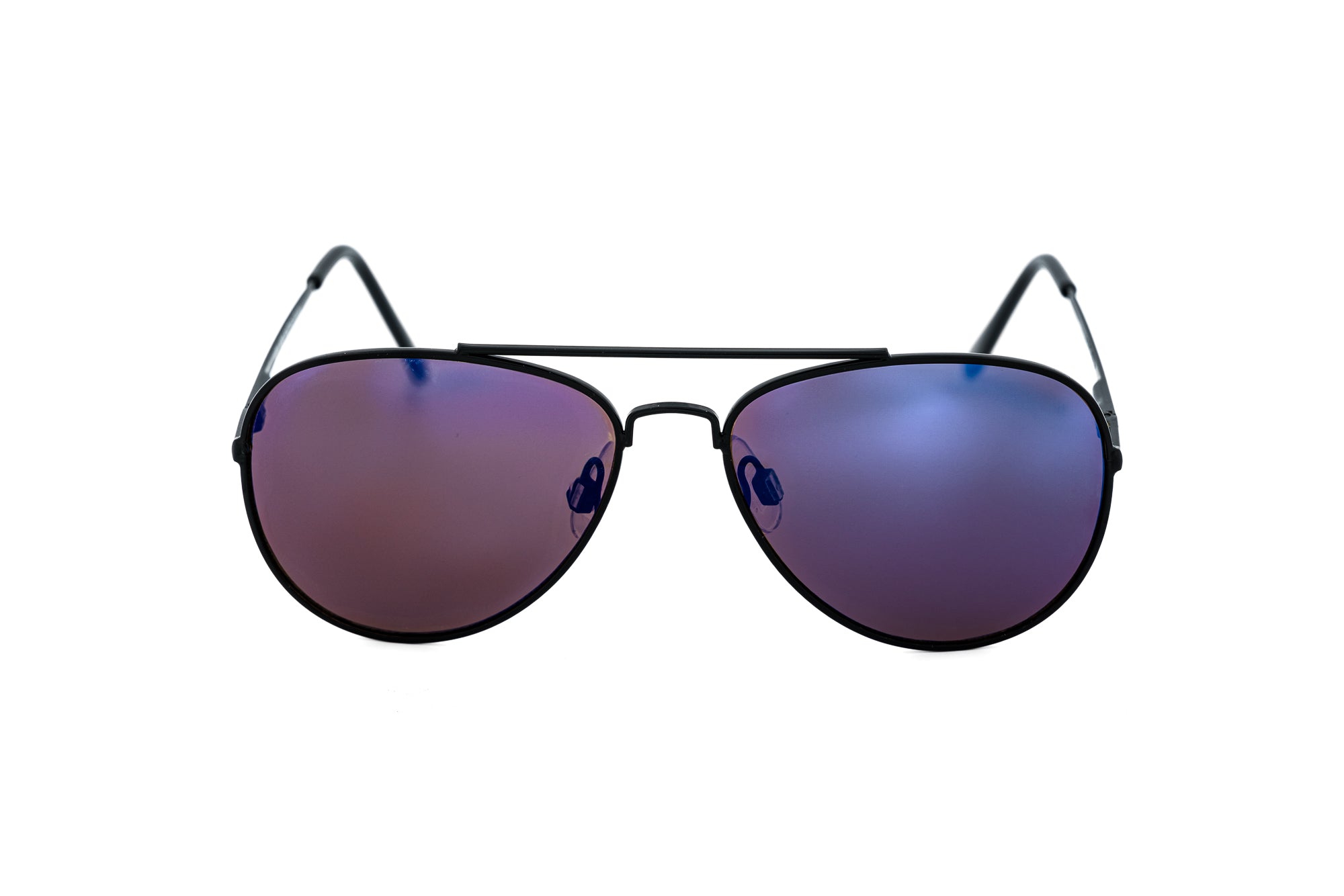 Minair by Bolero Eyewear kids aviator sunglasses in black with blue mirrored lenses front angle view