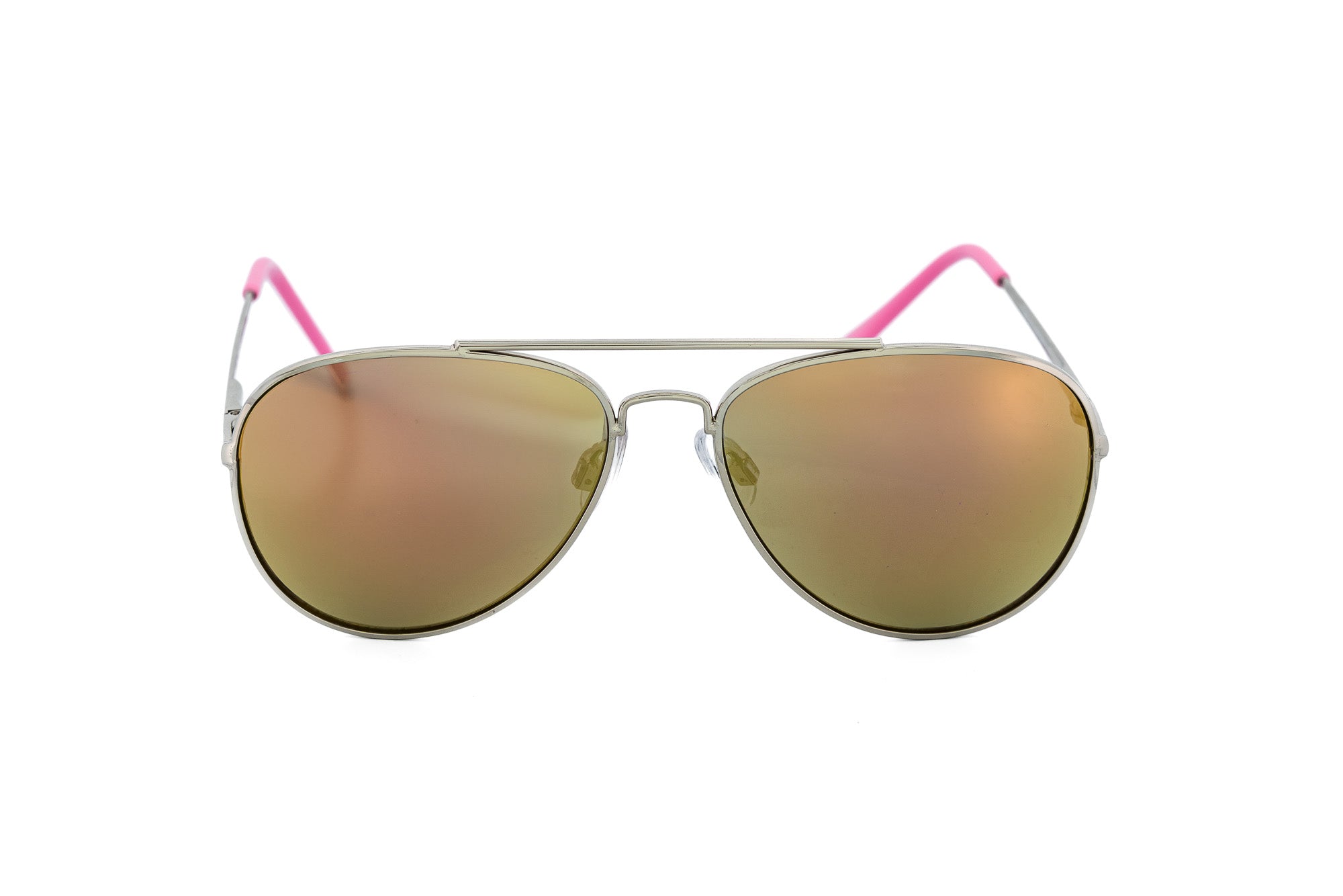 Minair by Bolero Eyewear kids aviator sunglasses in pink metal frame with mirrored UV lenses front angle view