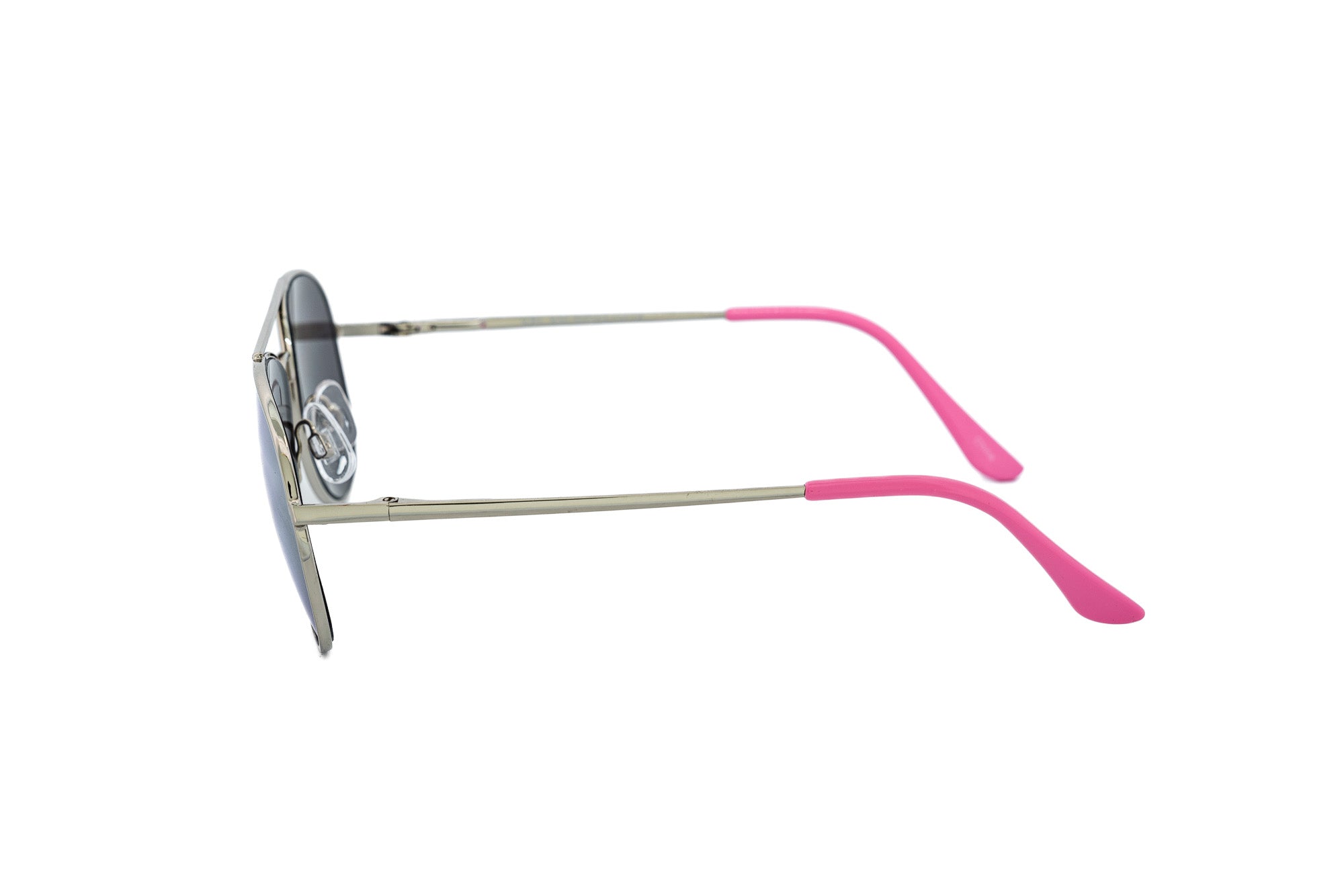 Minair by Bolero Eyewear kids aviator sunglasses in pink metal frame with mirrored UV lenses side angle view