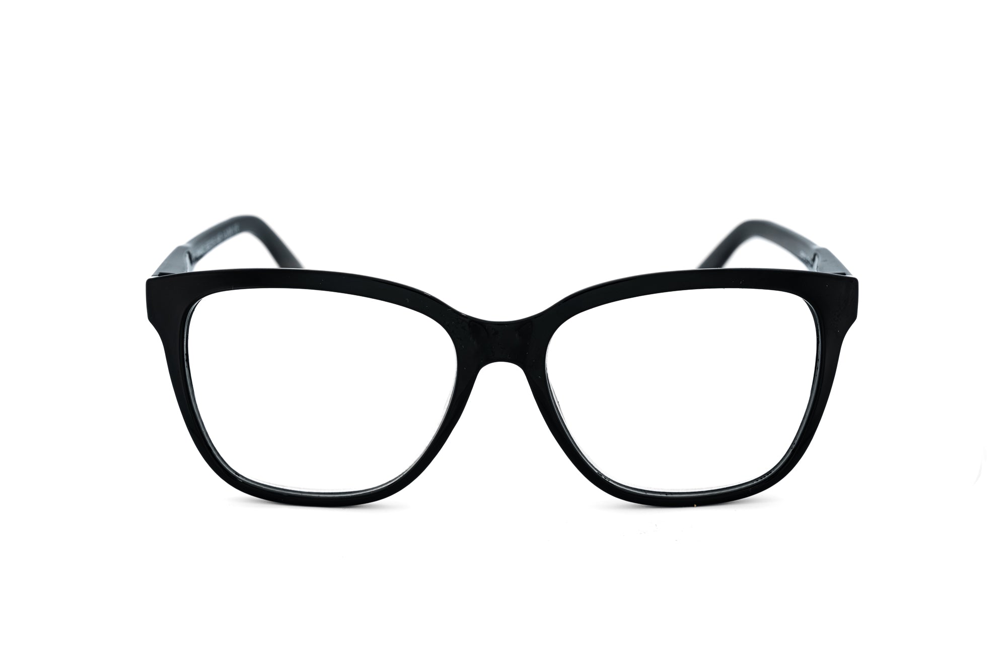 Mireille black square reading glasses with modern acetate frame by Bolero Eyewear front angle view
