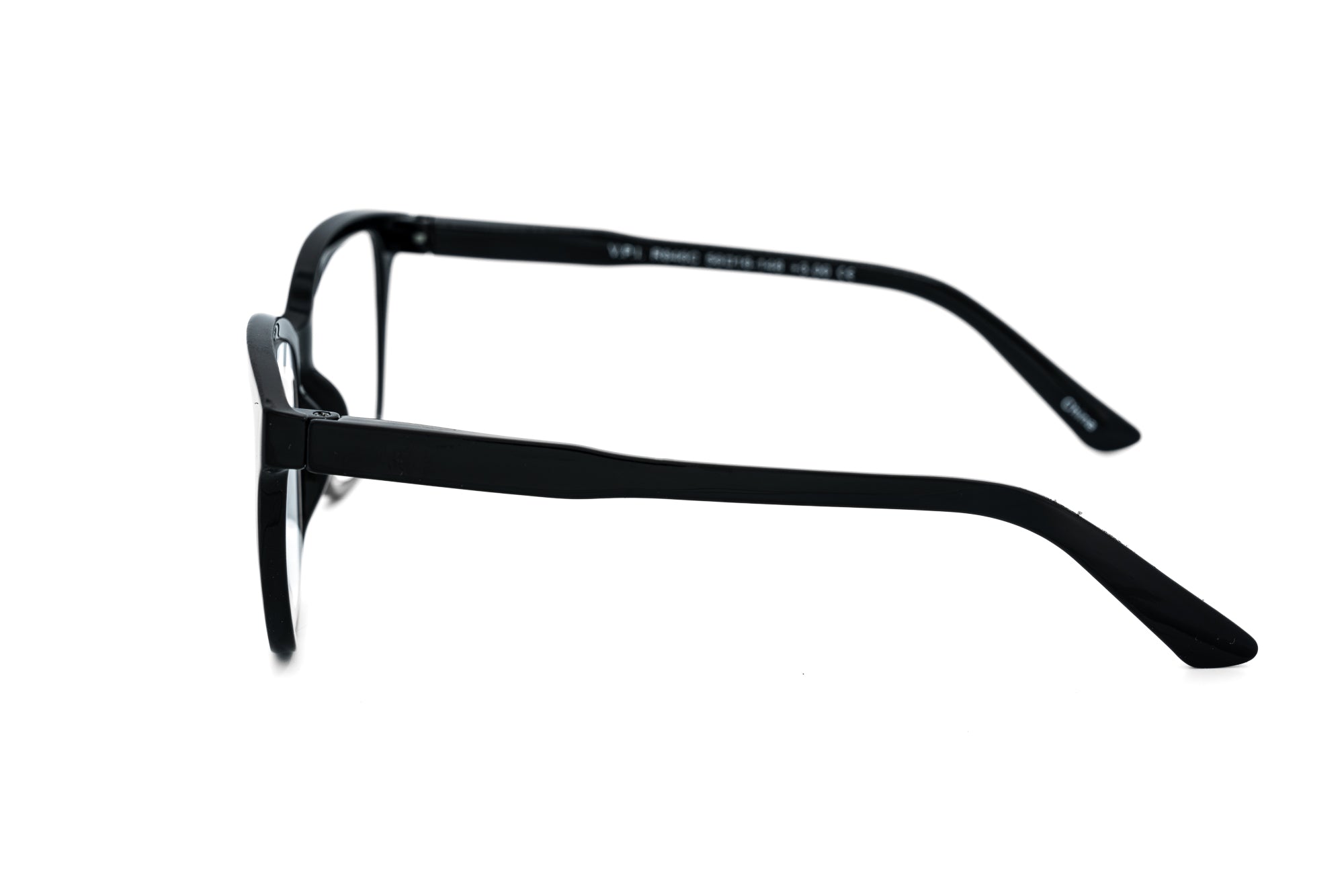 Mireille black square reading glasses with modern acetate frame by Bolero Eyewear side angle view