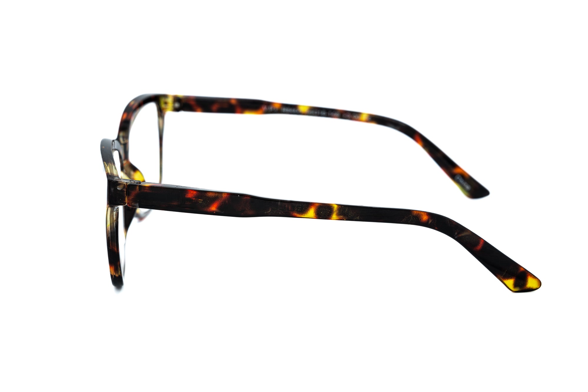 Mireille tortoise square reading glasses with warm acetate pattern by Bolero Eyewear side angle view