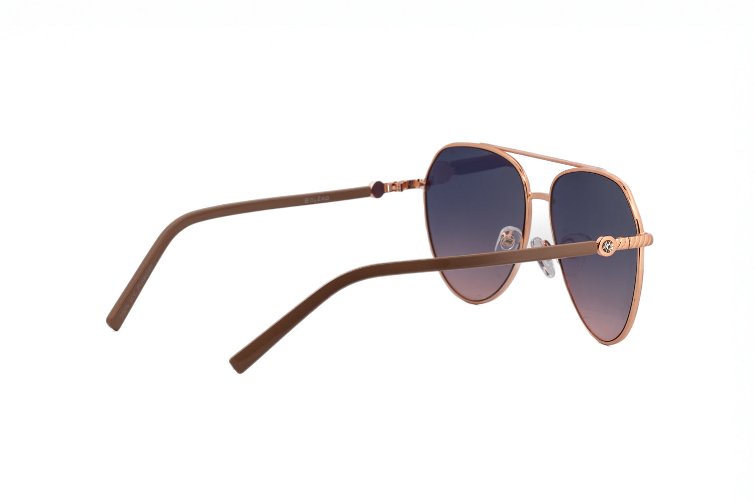 Monroe aviator sunglasses in rose pink with gold-tone metal frame and gradient UV lenses by Bolero Eyewear rear-three quarter angle view