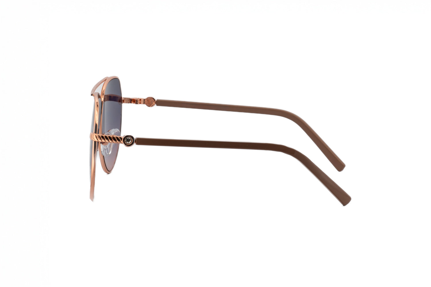 Monroe aviator sunglasses in rose pink with gold-tone metal frame and gradient UV lenses by Bolero Eyewear side angle view