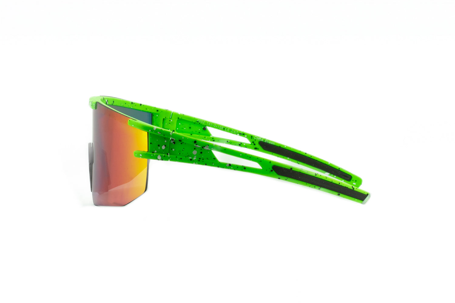 Nick by Boléro Eyewear green shield sunglasses with green mirror lens side angle view