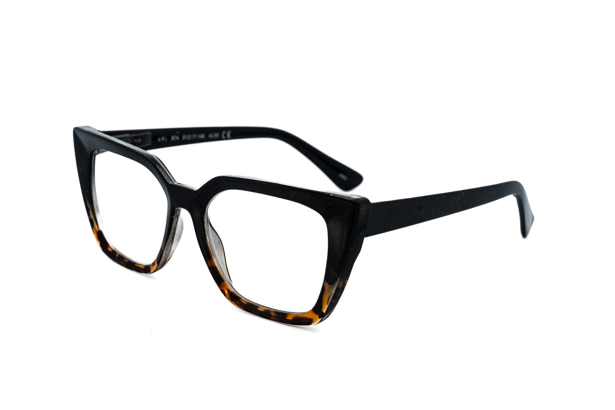 Noctelle black tortoise geometric cat-eye reading glasses by Bolero Eyewear