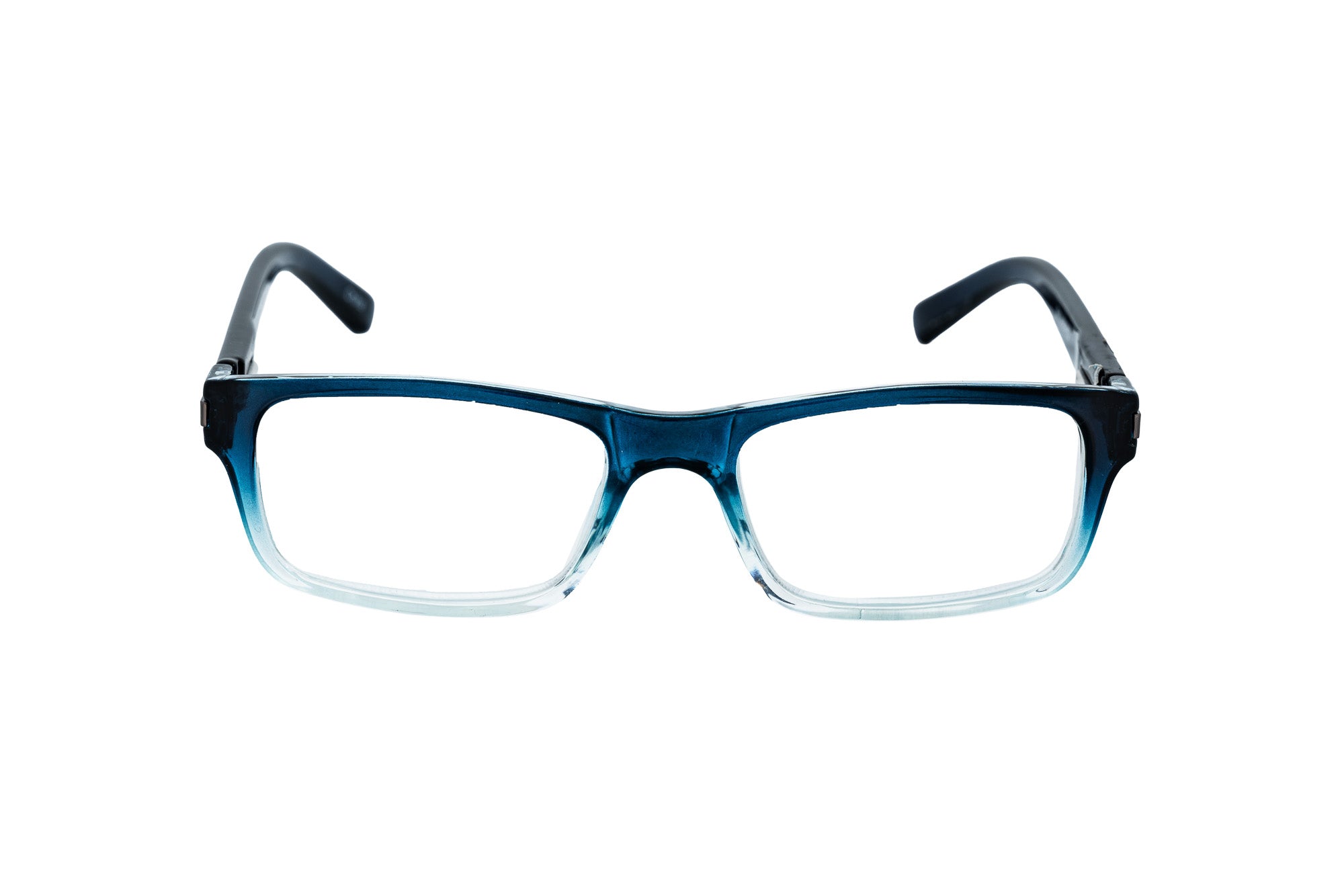 Ombra crystal blue rectangular reading glasses with blue-to-clear gradient acetate frame front angle view
