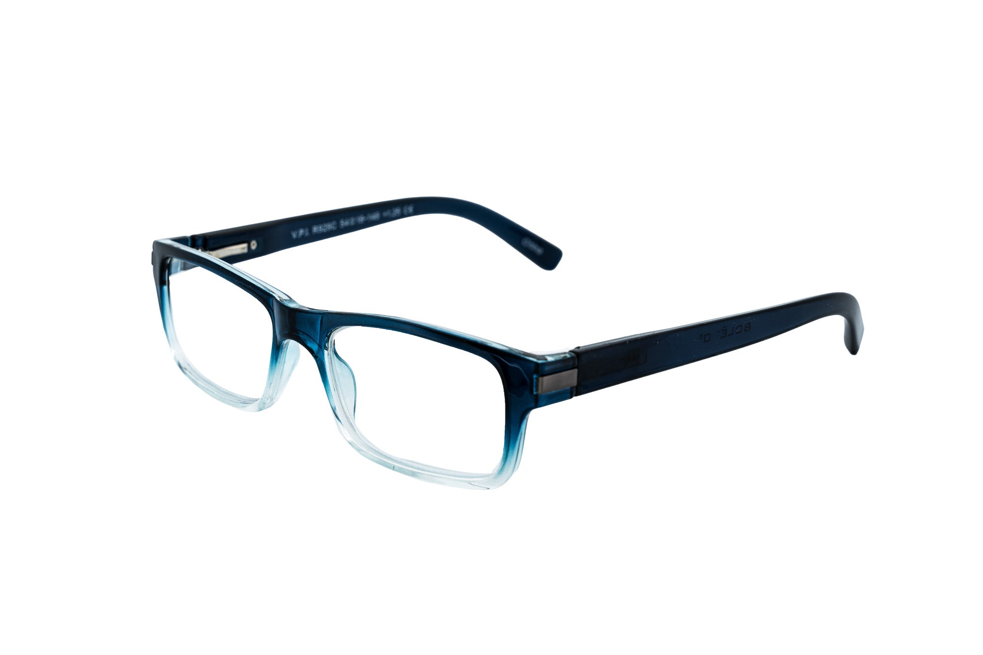 Ombra crystal blue rectangular reading glasses with blue-to-clear gradient acetate frame