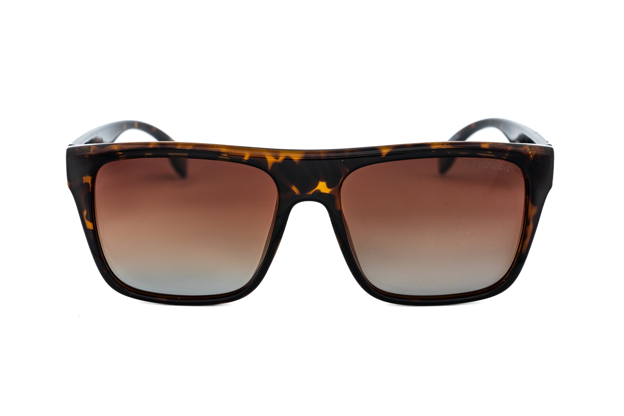Orion by Bolero Eyewear tortoise brown polarized sunglasses with classic square frame and UV protection lenses front angle view