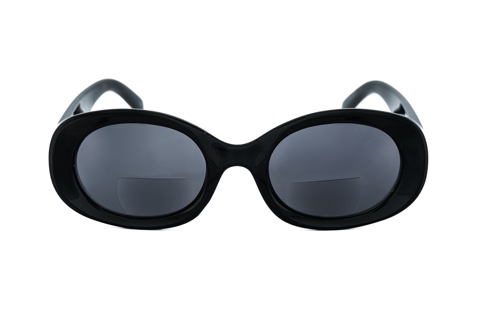 Orlena by Bolero Eyewear black vintage round sun readers with UV tinted lenses front angle view