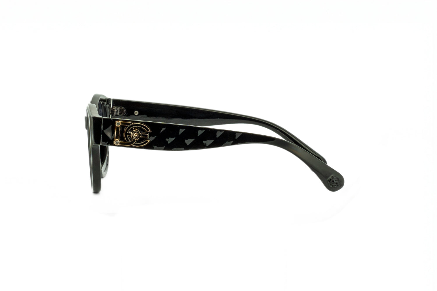 Rain by Boléro Eyewear black square sunglasses with smoke lenses side angle view