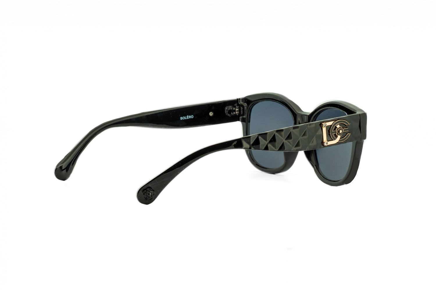Rain by Boléro Eyewear black square sunglasses with smoke lenses quarter-three angle view