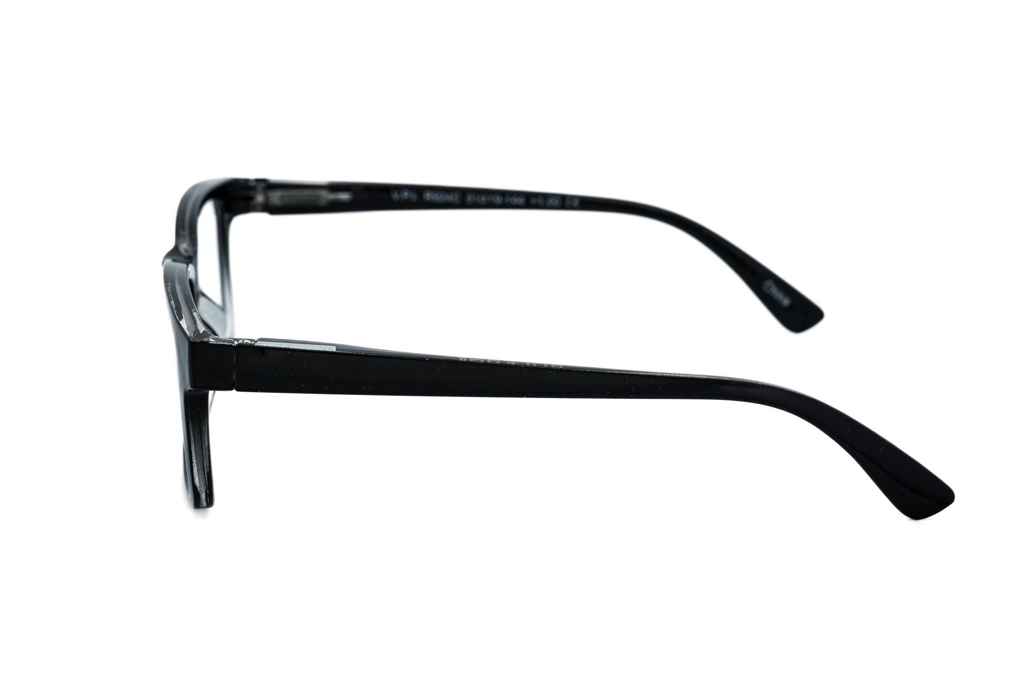 Ravari black rectangular reading glasses with smooth acetate frame side angle view