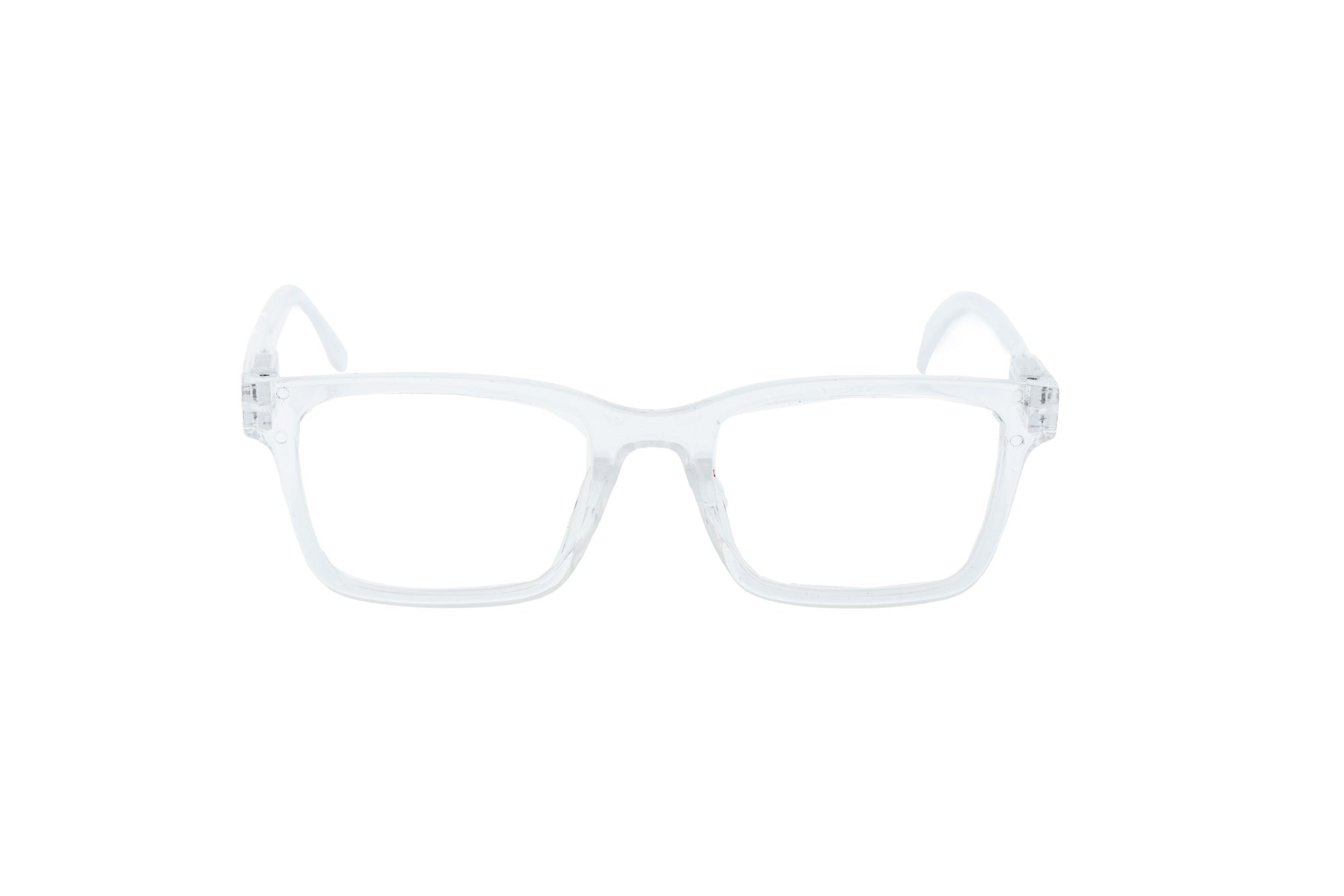 Ravari clear rectangular reading glasses in transparent acetate front angle view