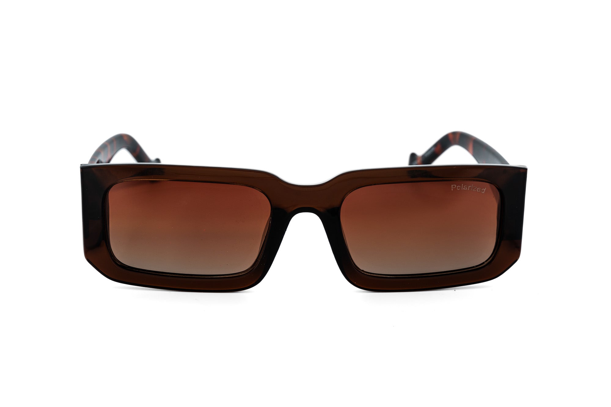 Ravello by Bolero Eyewear rectangular polarized sunglasses in tortoiseshell brown front angle view
