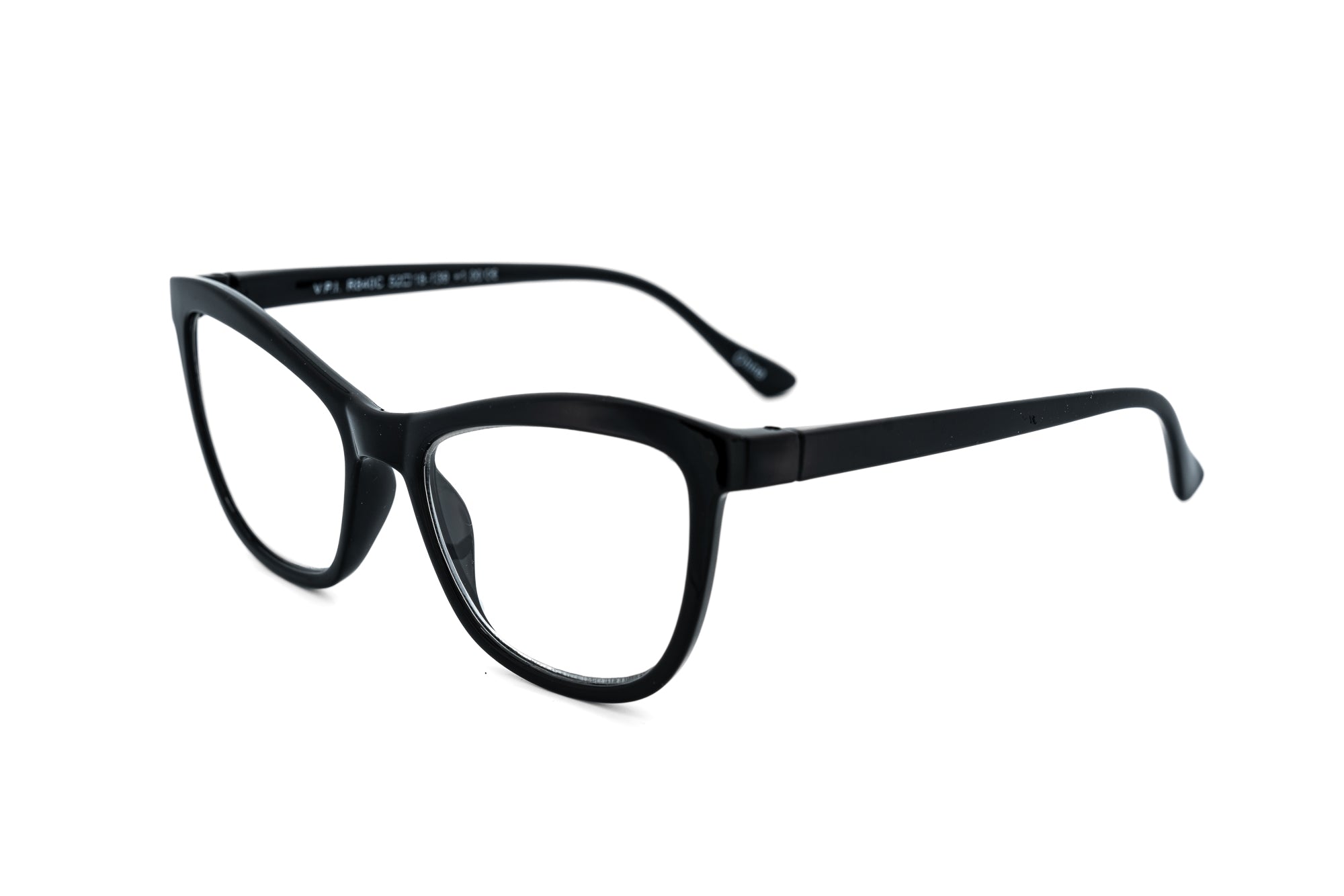 Renelle black cat-eye reading glasses with lightweight polycarbonate frame