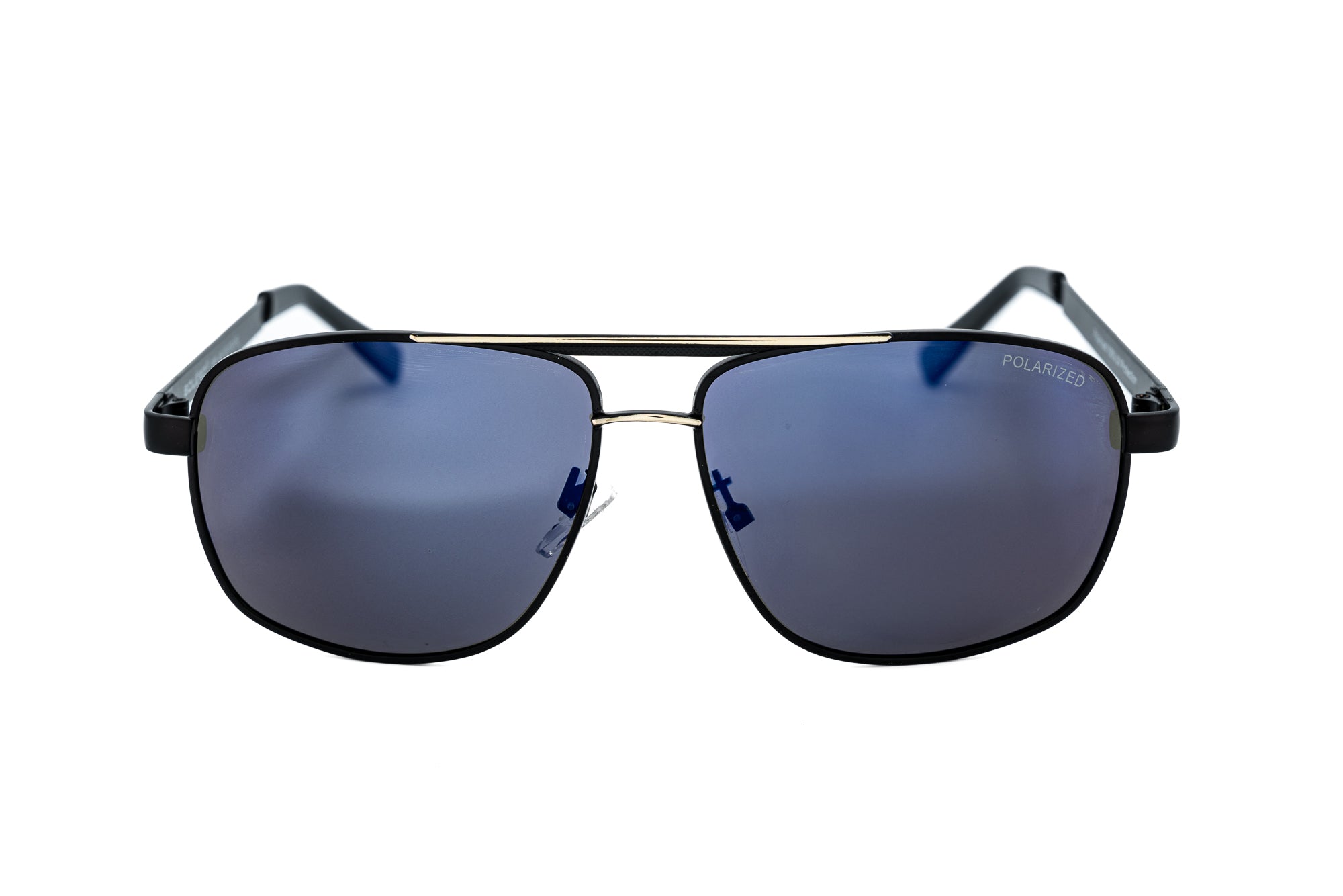 Renlor by Bolero Eyewear black aviator sunglasses with polarized smoke lenses and lightweight metal frame front angle view 