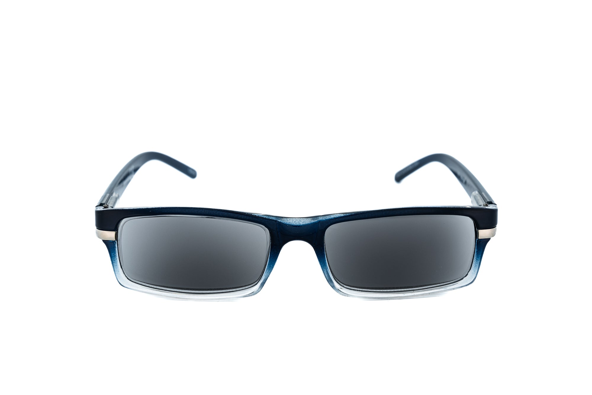 Rennic by Bolero Eyewear rectangular reading sunglasses with UV sun lenses in blue fade front angle view