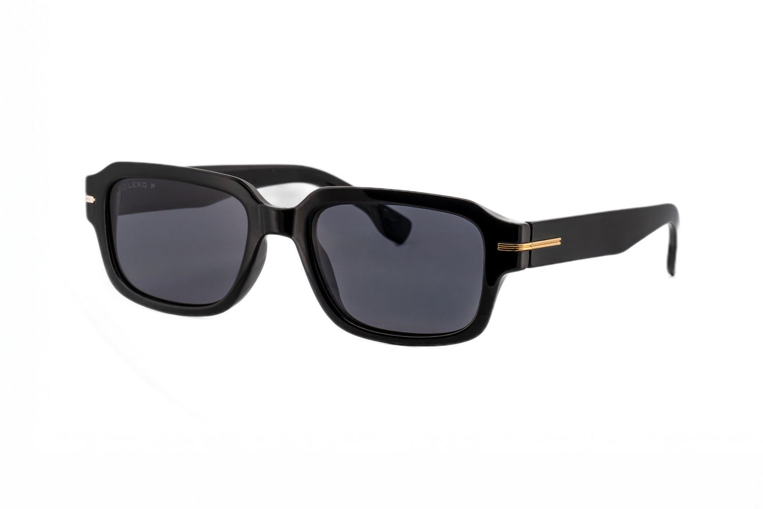 Rhea by Bolero Eyewear slim rectangular polarized sunglasses in black acetate with UV protection lenses