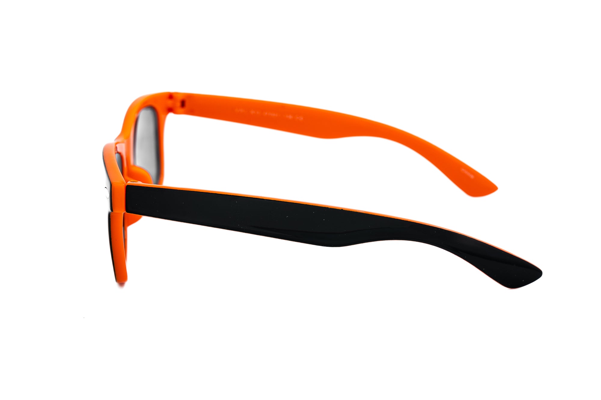 Riffin by Bolero Eyewear kids sunglasses in black and orange two-tone frame with black lenses side angle view