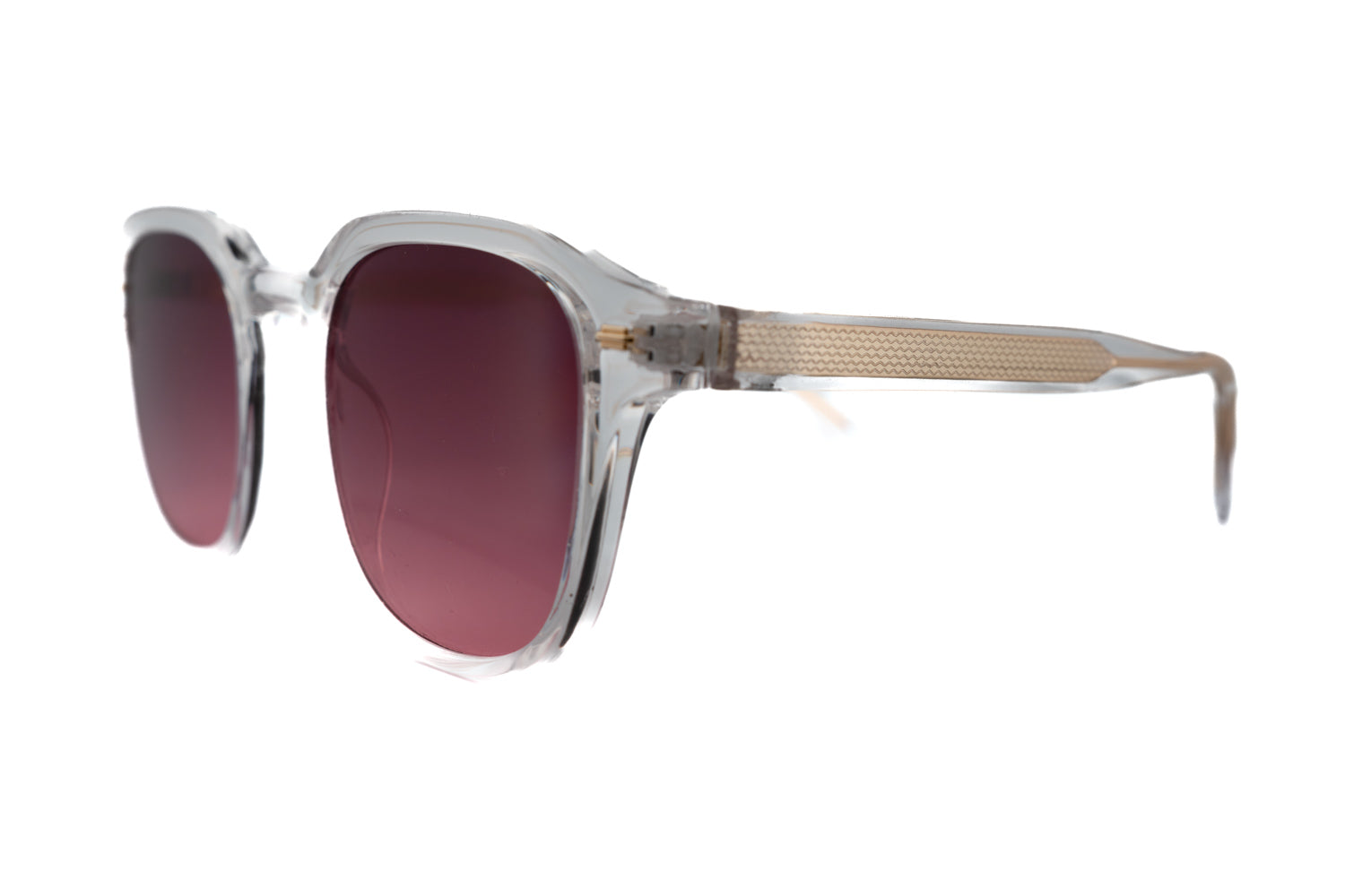 Ryan clear crystal square sunglasses with gradient red UV lenses flexible spring hinge temples by Bolero Eyewear