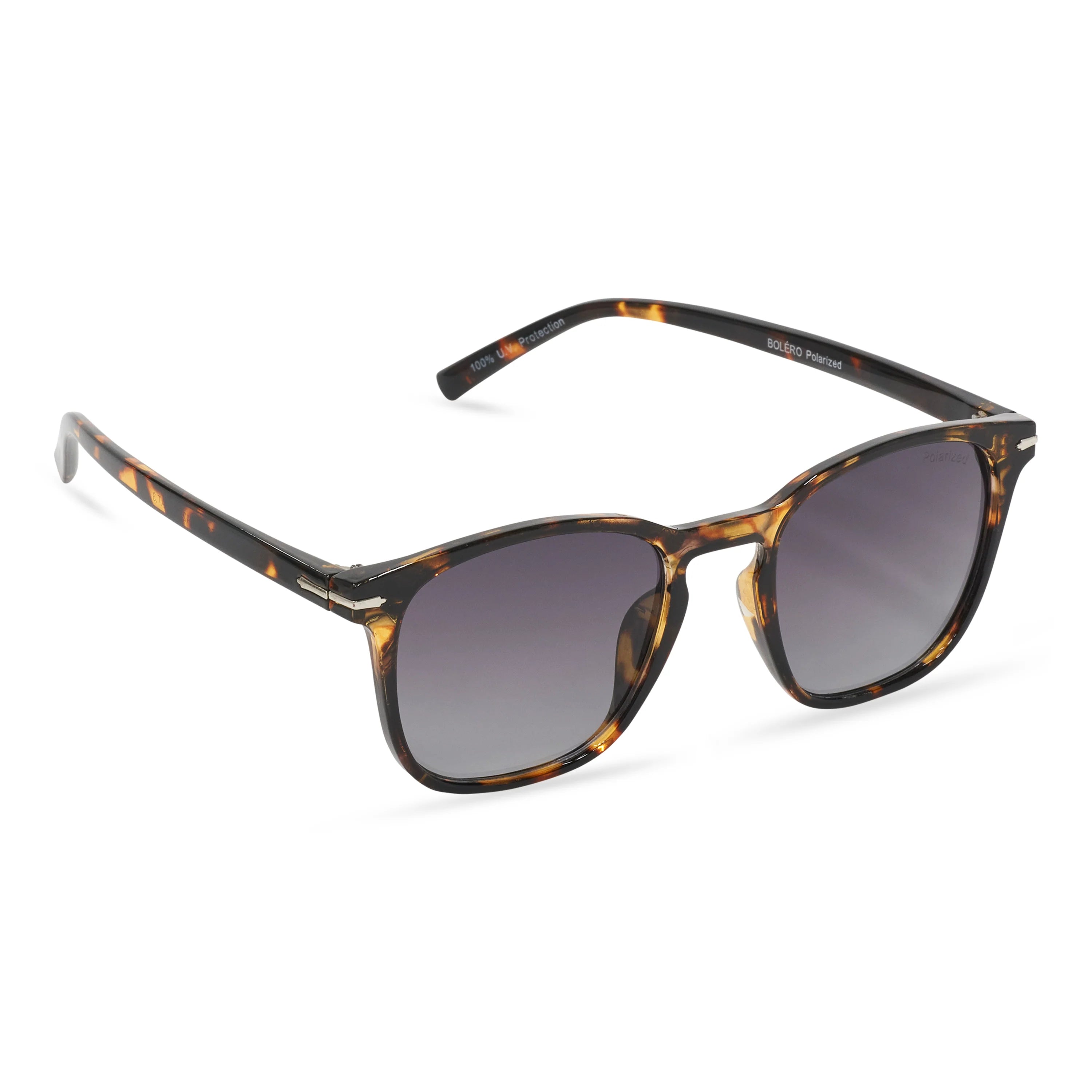 Savarin by Bolero Eyewear tortoiseshell sunglasses with smoke purple UV lenses
rear three angle view