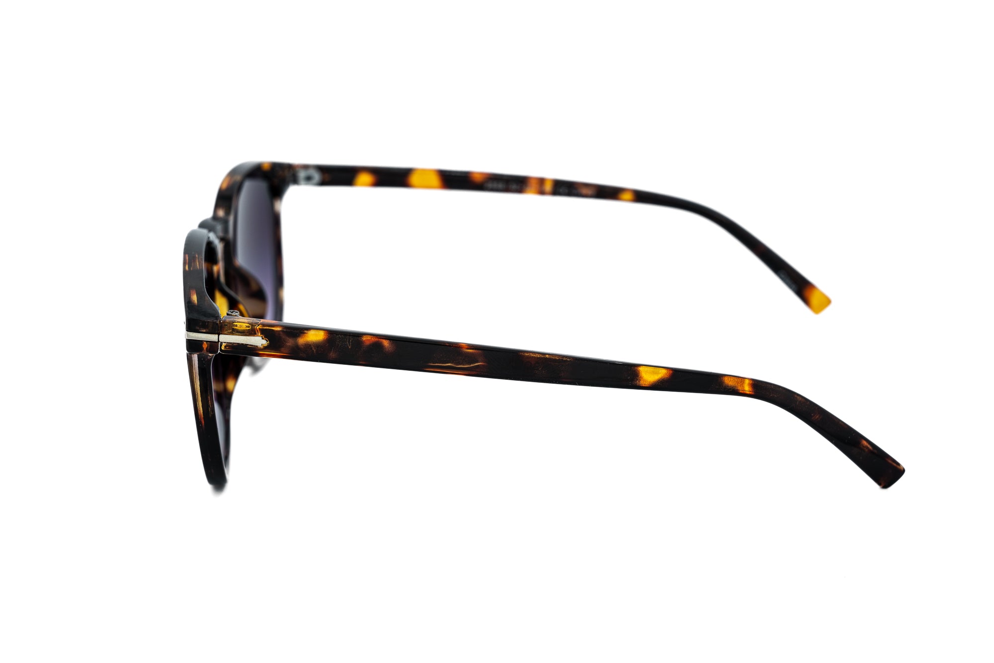 Savarin by Bolero Eyewear tortoiseshell sunglasses with smoke purple UV lenses side angle view