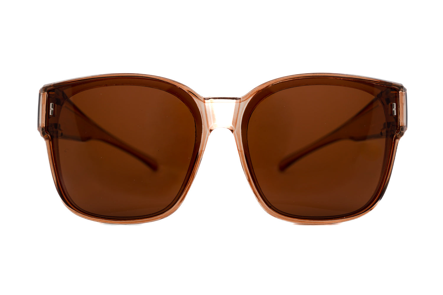 Savaya  by Boléro Eyewear fit over sunglasses taupe frame with brown lens front angle view