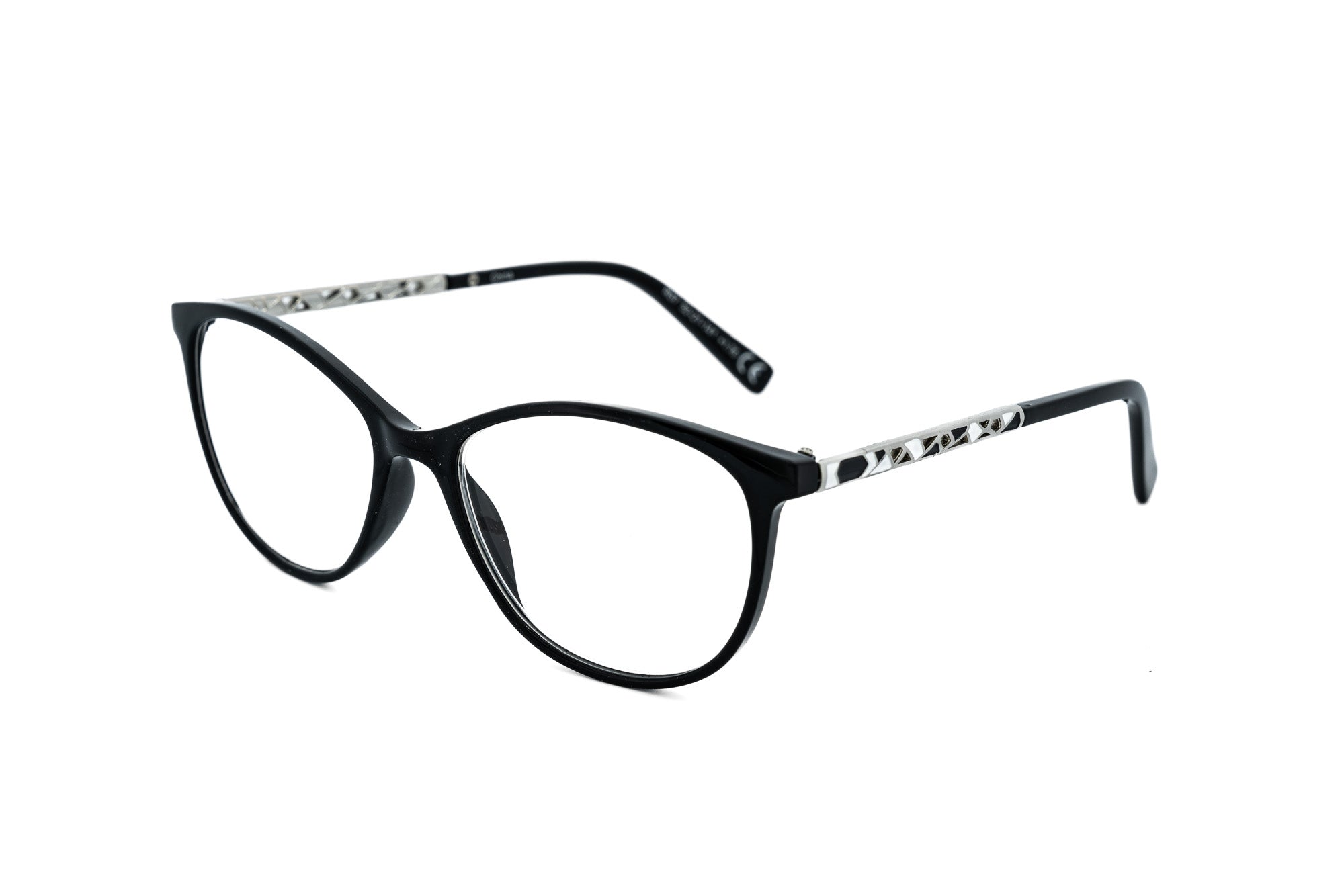 Seronda by Bolero Eyewear black cat-eye reading glasses with textured metal temples