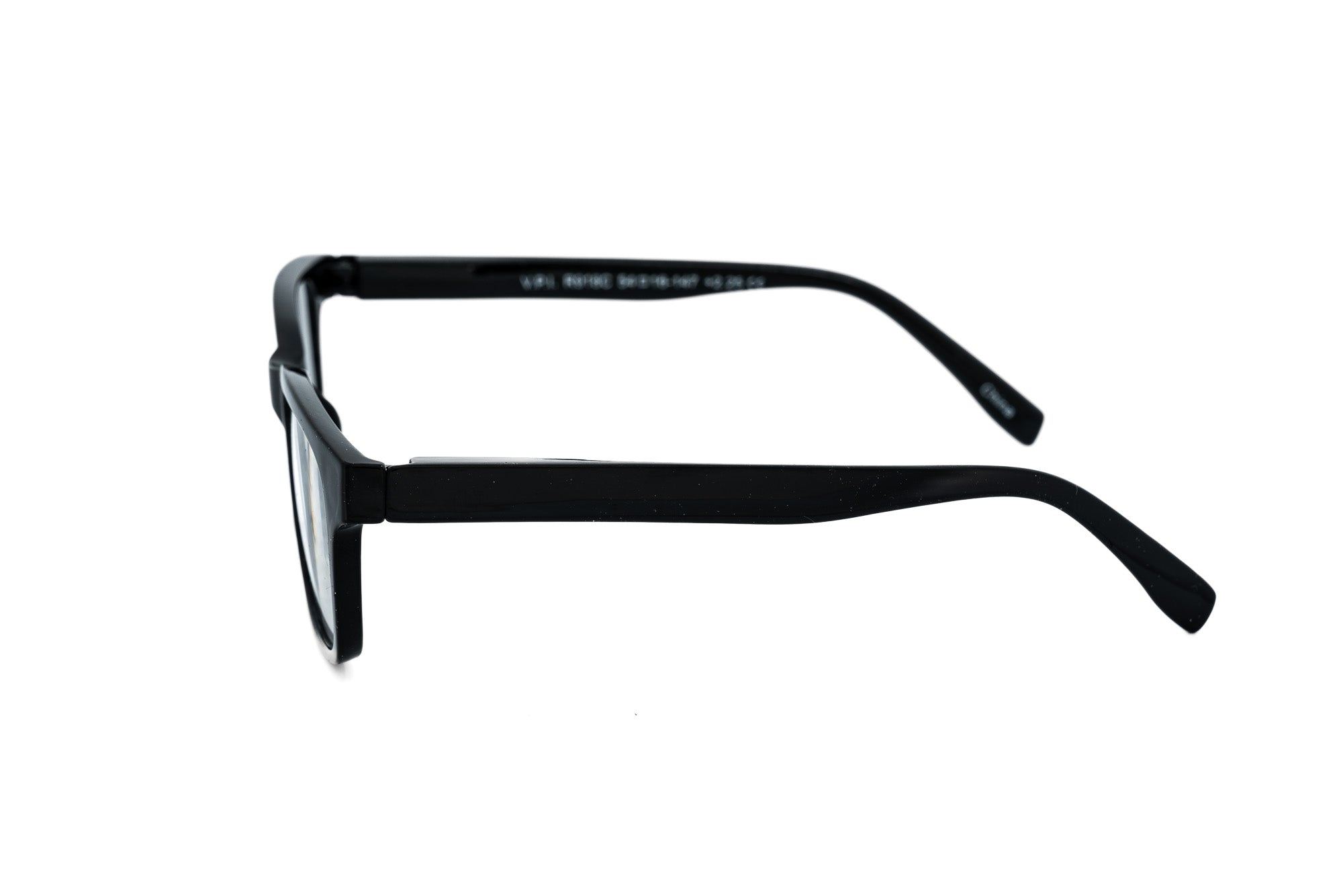 Silvano black rectangular reading glasses with lightweight polycarbonate frame and slim temples side angle view