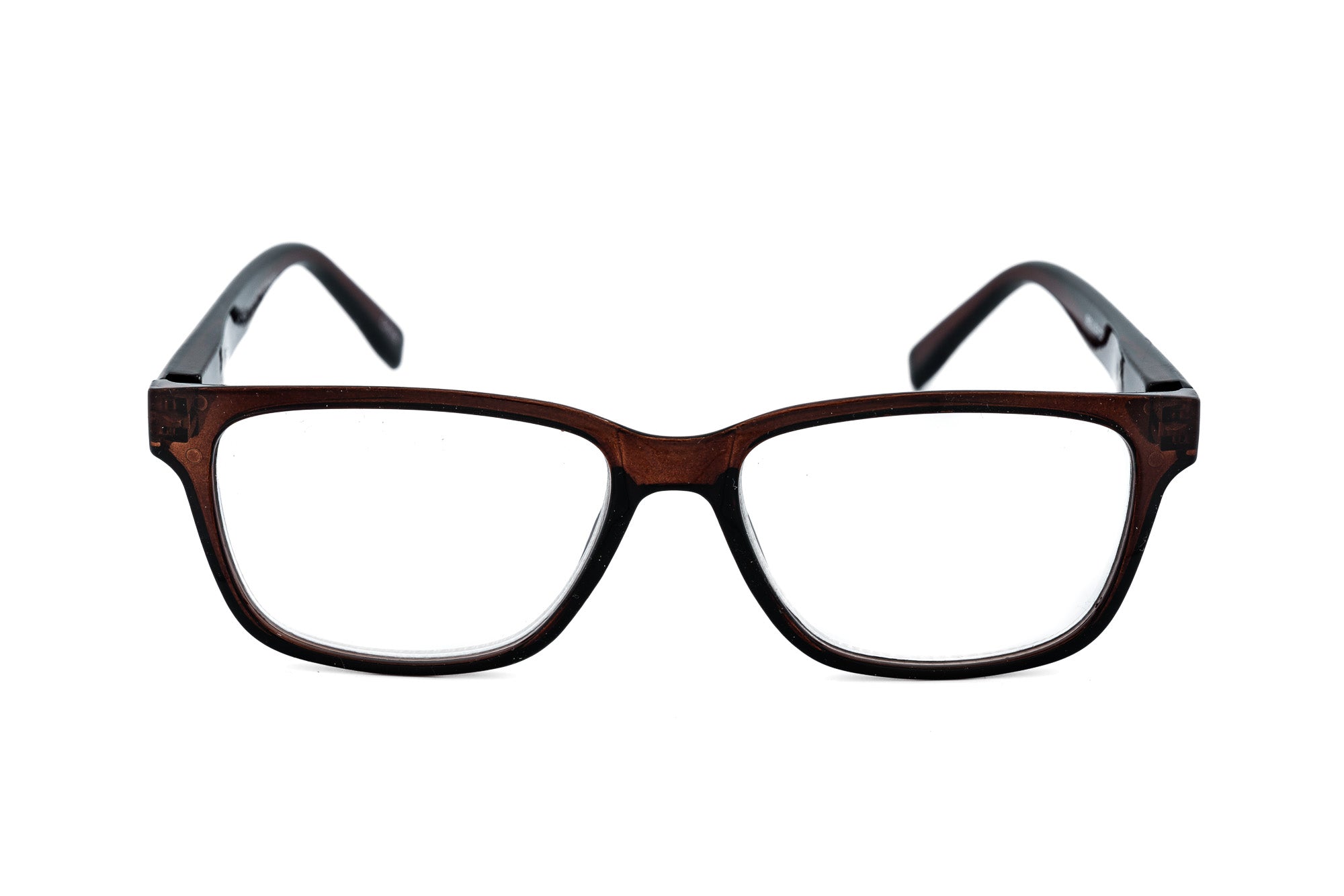 Brown Silvano rectangular reading glasses by Bolero Eyewear with translucent finish and scratch-resistant lenses front angle view