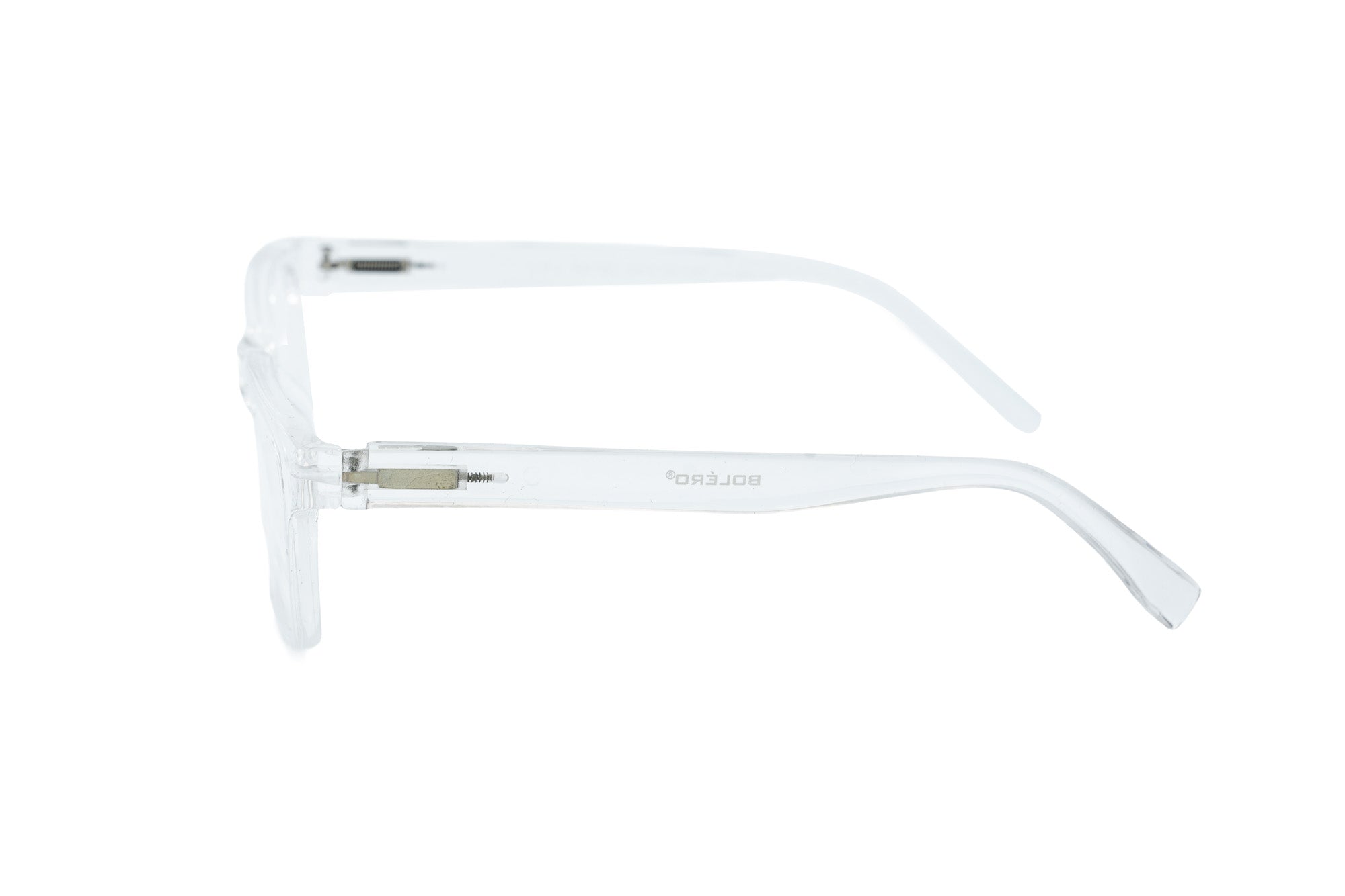 Clear Silvano rectangular reading glasses with crystal polycarbonate frame and modern minimalist design side angle view