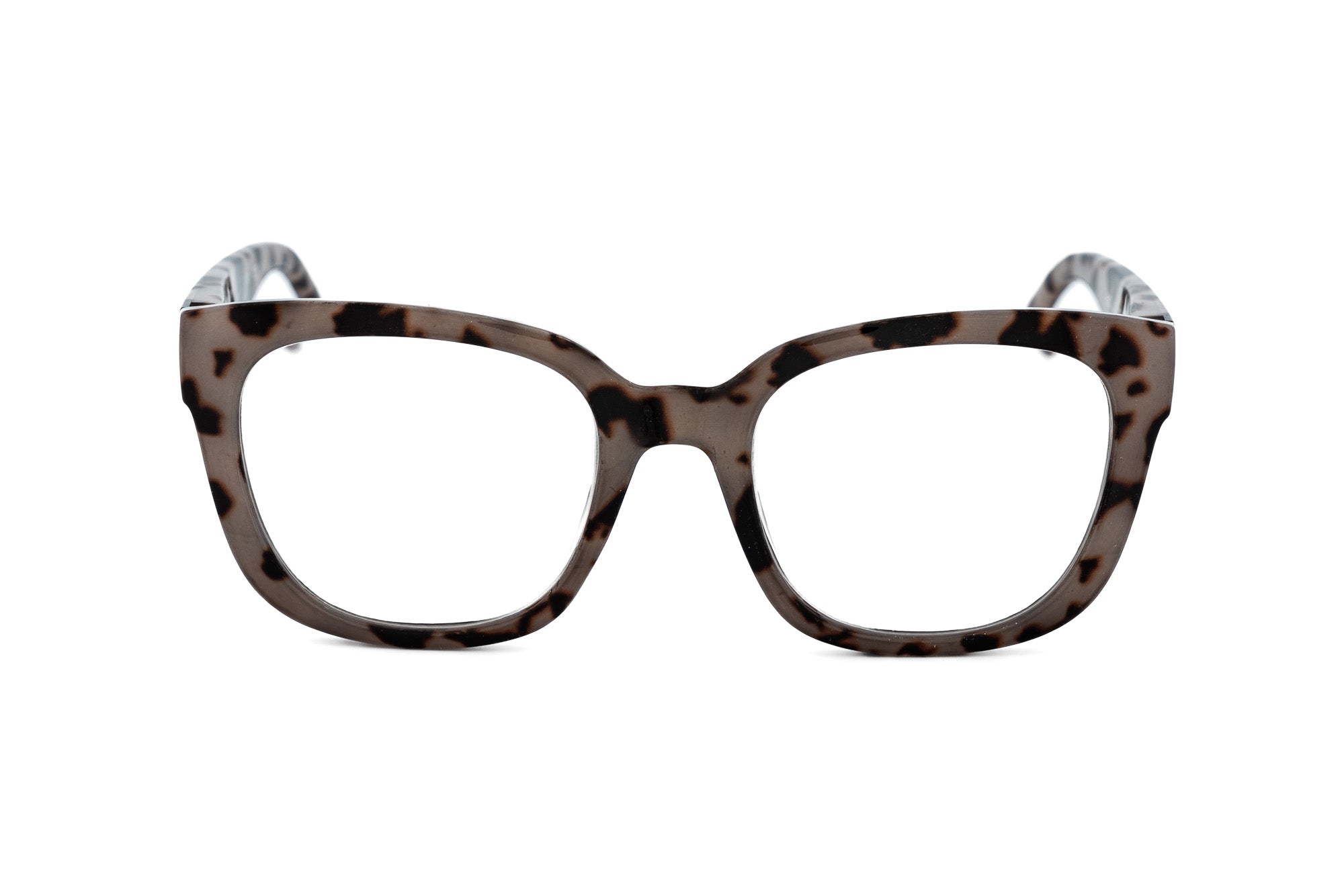 Brown tortoise Solara reading glasses featuring square silhouette and lightweight construction front angle view