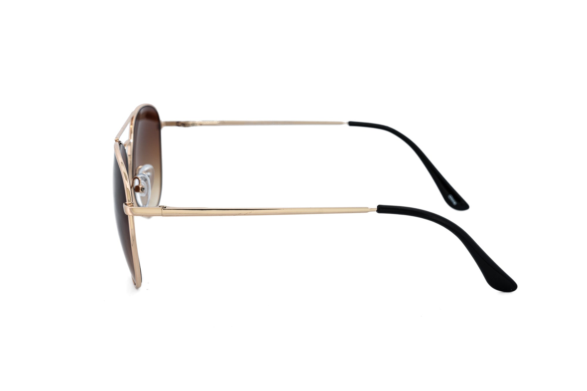 Solenza by Bolero Eyewear gold aviator sunglasses with brown gradient lenses and slim metal frame side angle view