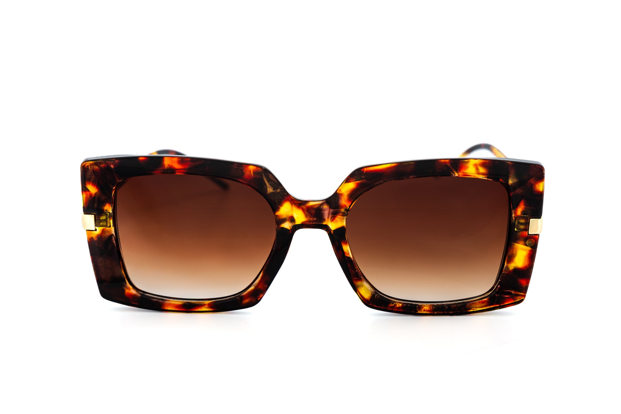 Solvienne by Bolero Eyewear oversized tortoise square sunglasses with brown gradient lenses front angle view