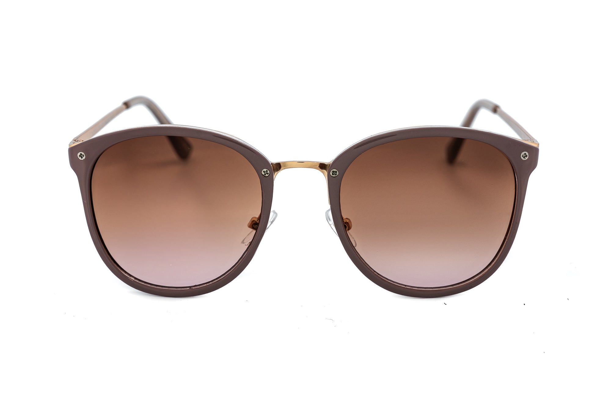 Soraya by Bolero Eyewear Nude brown Soraya rounded sunglasses with lightweight UV lenses front angle view