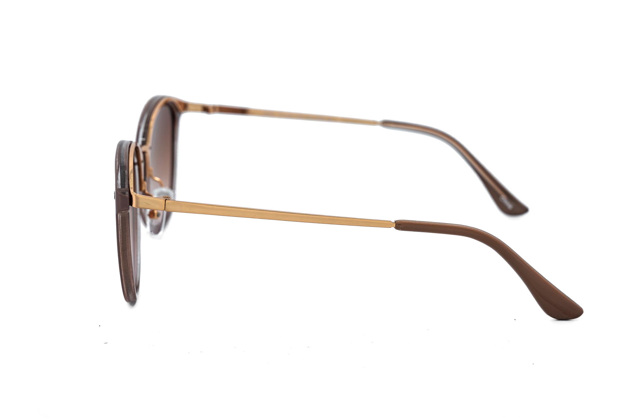 Soraya by Bolero Eyewear Nude brown Soraya rounded sunglasses with lightweight UV lenses side angle view