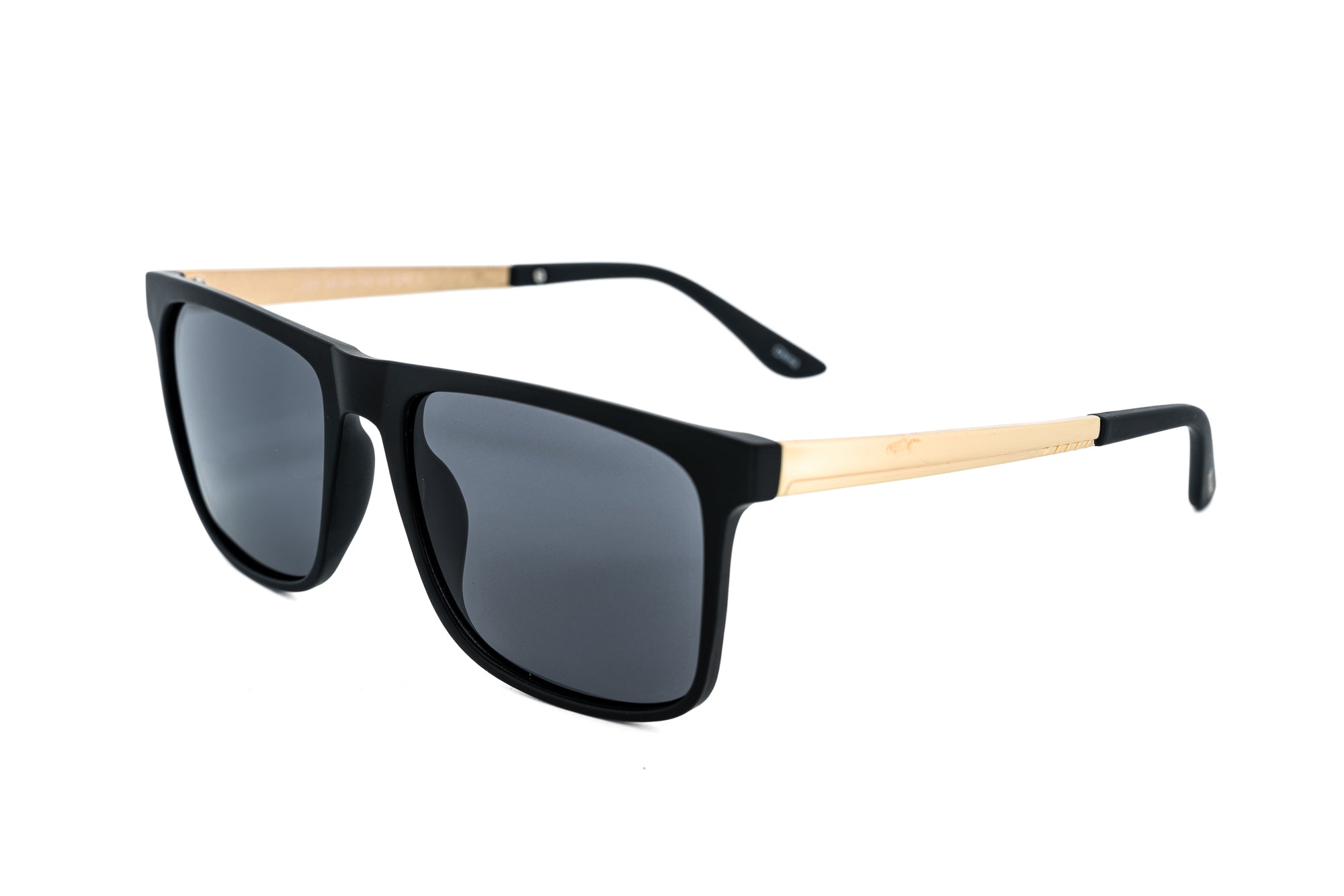 Soren by Bolero Eyewear black sunglasses with polarized lenses and gold metal temples