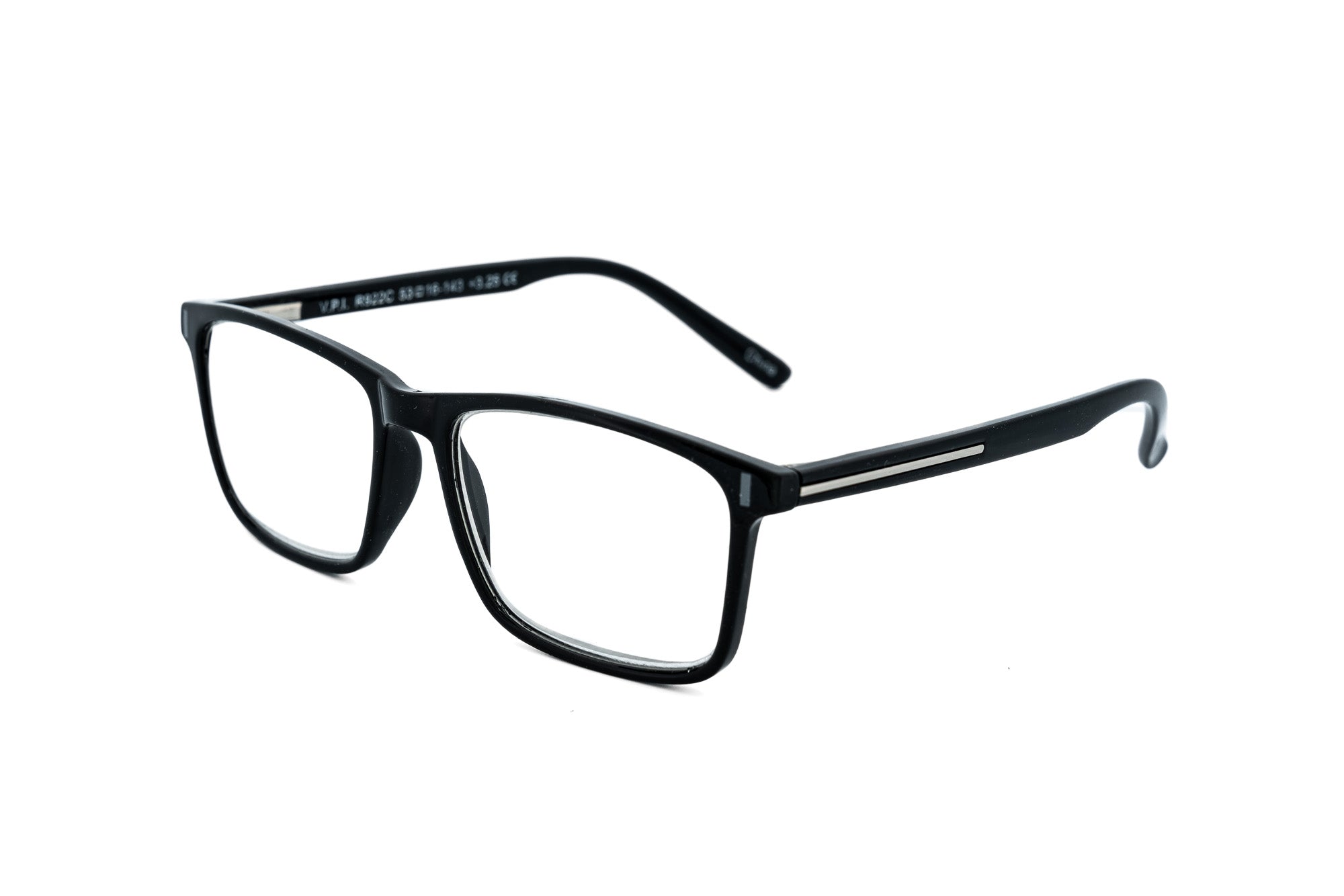 Black Strado reading glasses featuring a modern square silhouette and metallic-accented temples