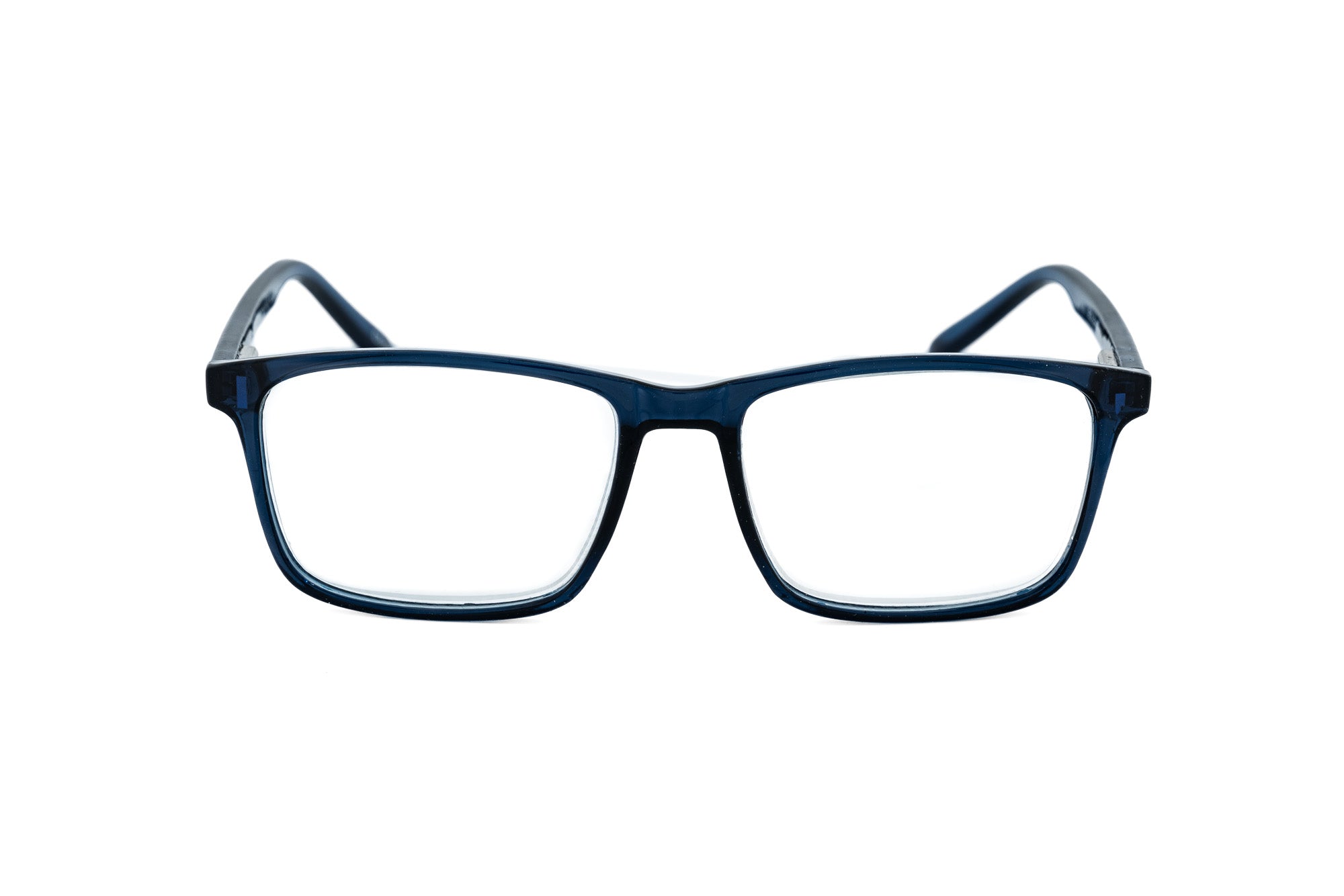 Strado blue rectangular reading glasses by Bolero Eyewear with lightweight polycarbonate frame front angle view