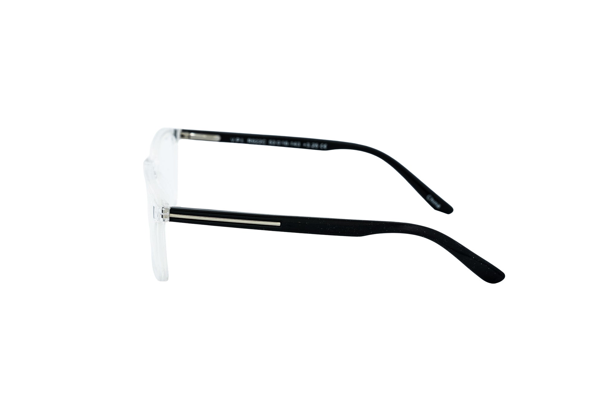 Clear Strado reading glasses with slim square frame and lightweight polycarbonate design side angle view