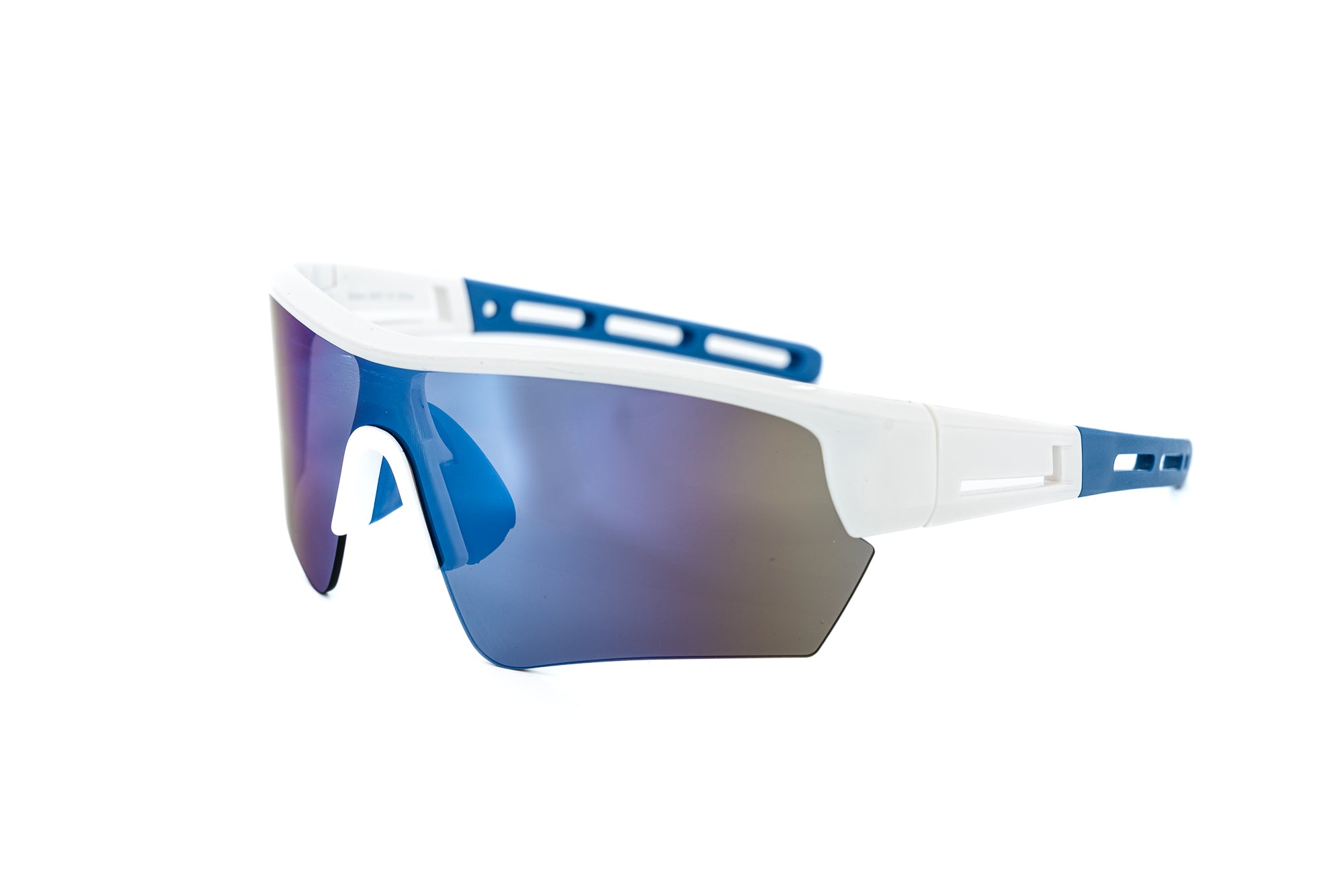 Stratus by Bolero Eyewear white and blue wraparound sport sunglasses with mirror shield lens