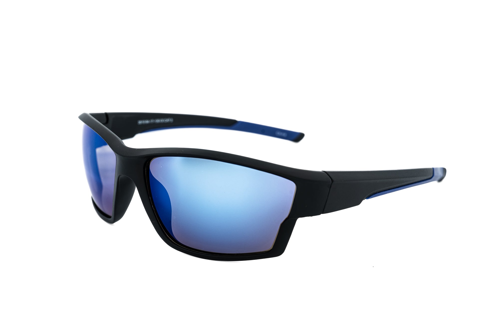 Stravik by Bolero Eyewear black wraparound sport sunglasses with blue mirror lenses