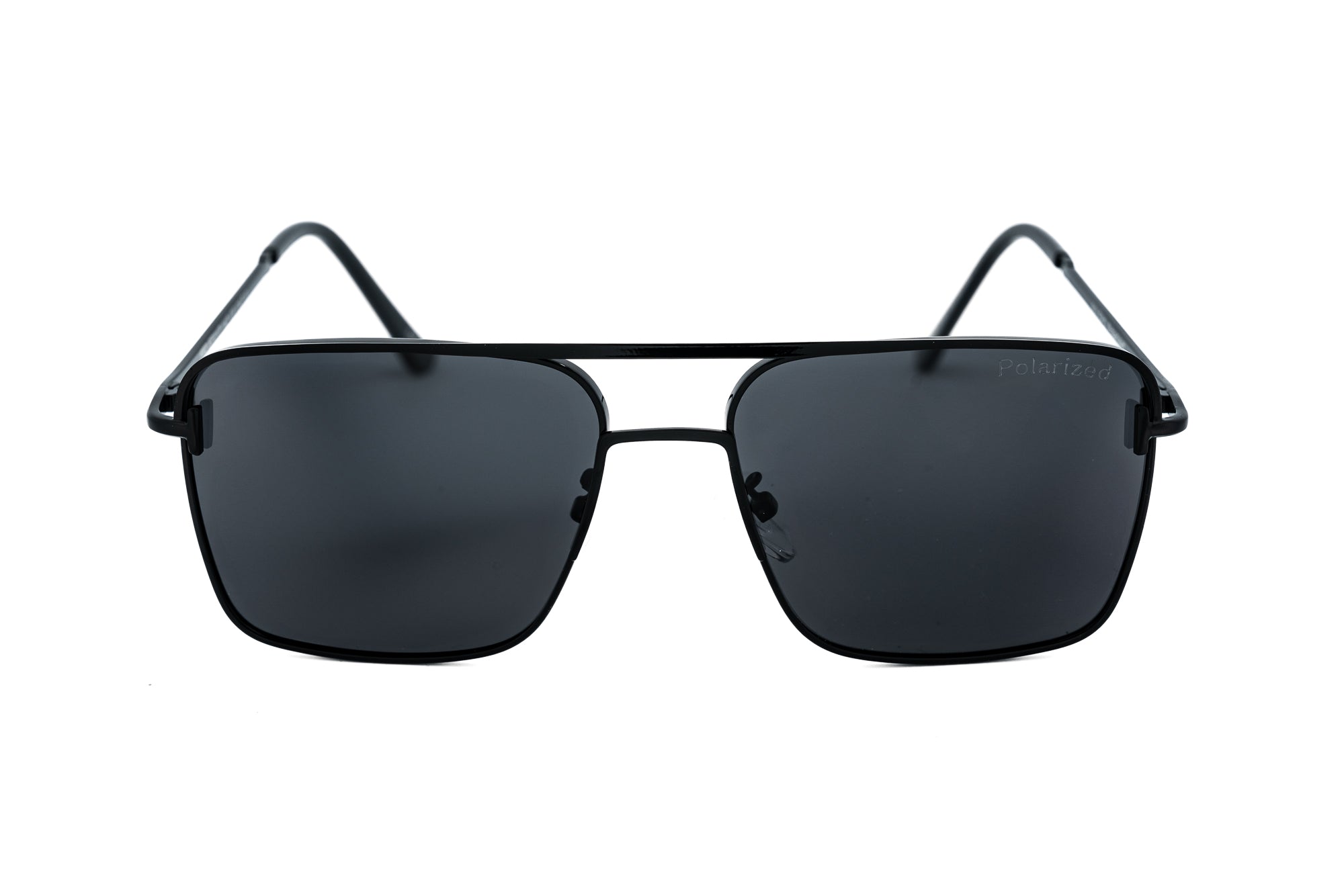 Stravos by Bolero Eyewear black square aviator sunglasses with polarized lenses and lightweight metal frame front angle view