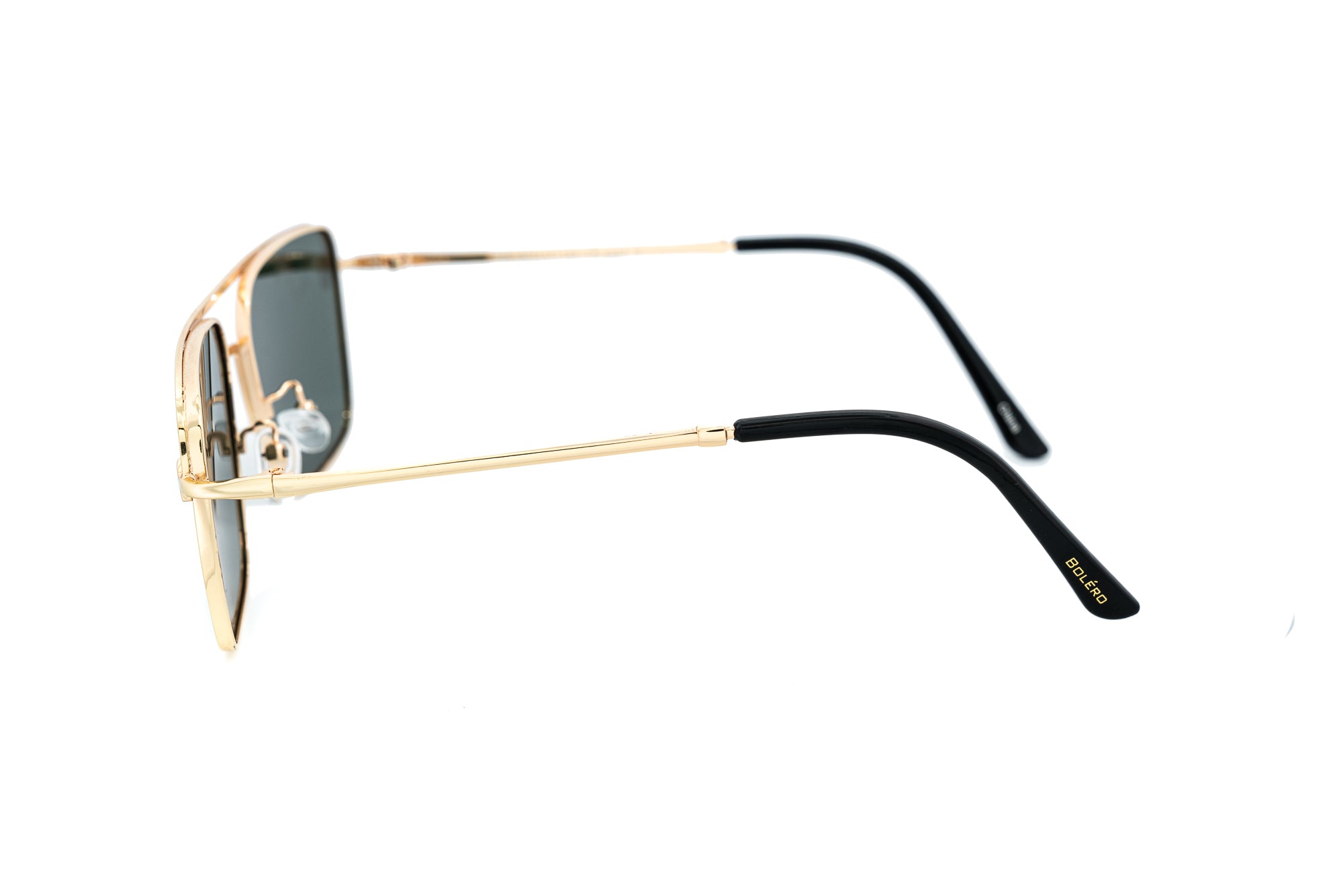 Stravos gold metal square aviator sunglasses with polarized G15 UV lenses side view angle