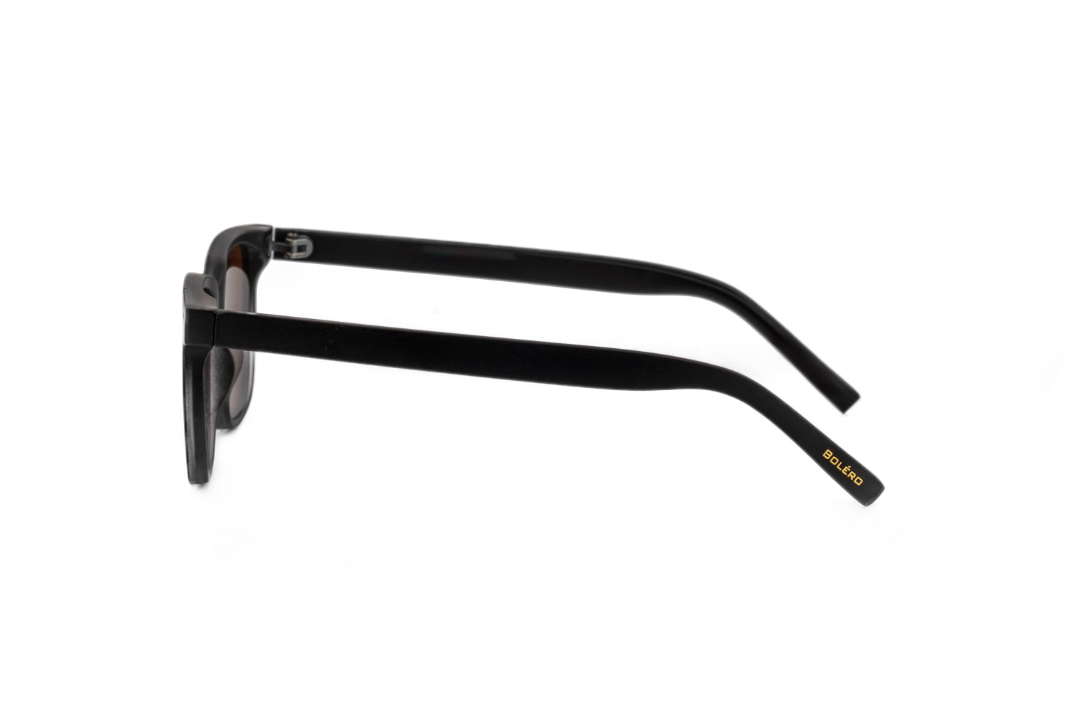 Vale by Bolero Eyewear black temple with brown lenses square sunglasses and modern crystal frame design side angle view
